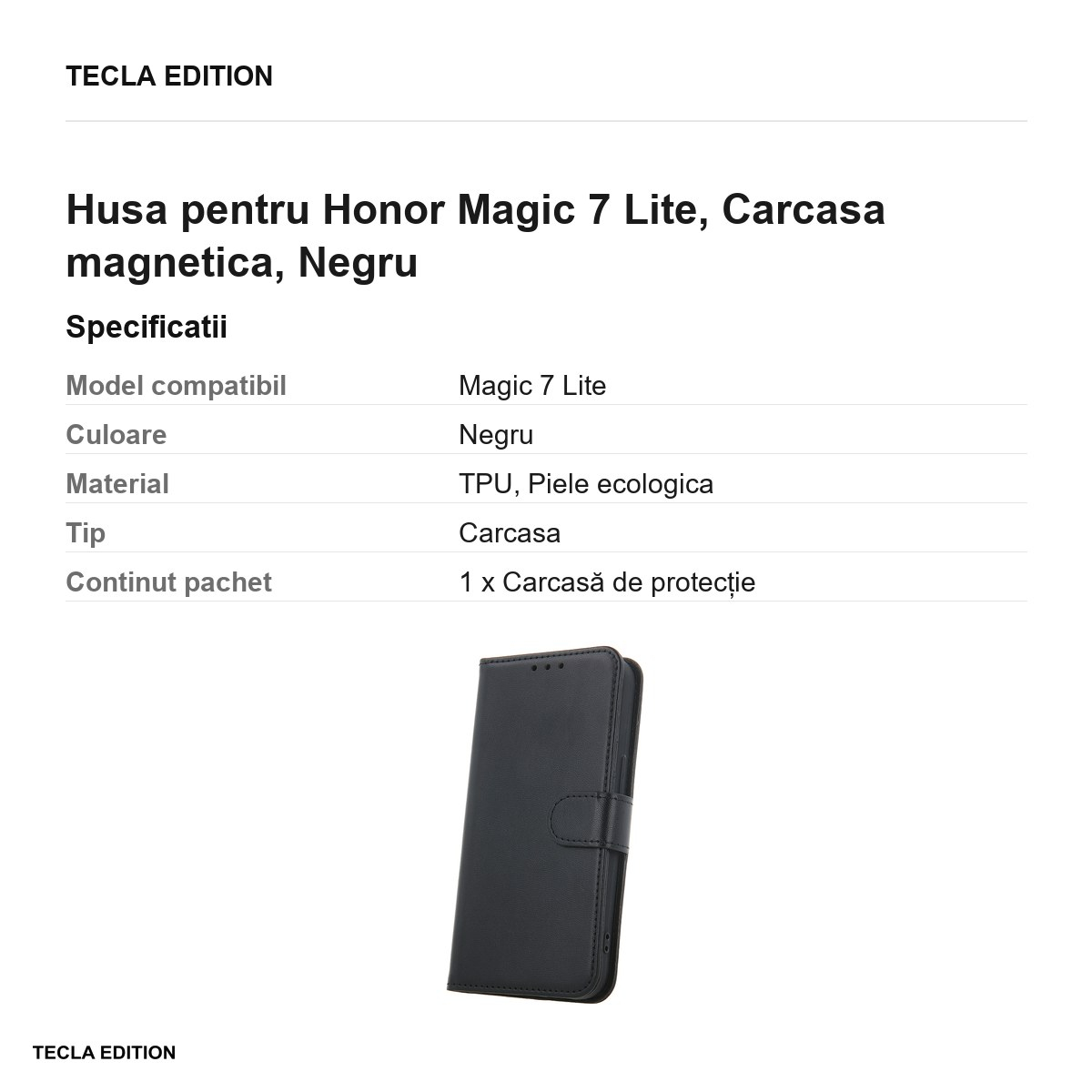 Husa Smart Classic pentru Honor Magic 7 Lite, tip carte cu inchidere magnetica, Negru [3]