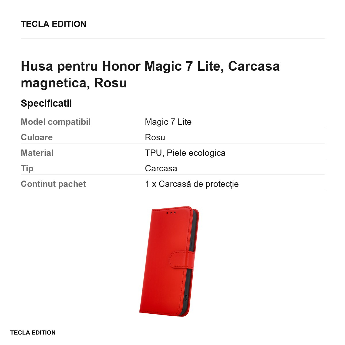 Husa Smart Classic pentru Honor Magic 7 Lite, tip carte cu inchidere magnetica, Rosu [3]