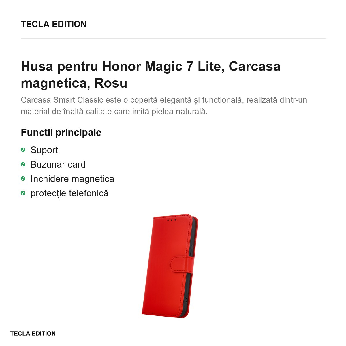 Husa Smart Classic pentru Honor Magic 7 Lite, tip carte cu inchidere magnetica, Rosu [2]