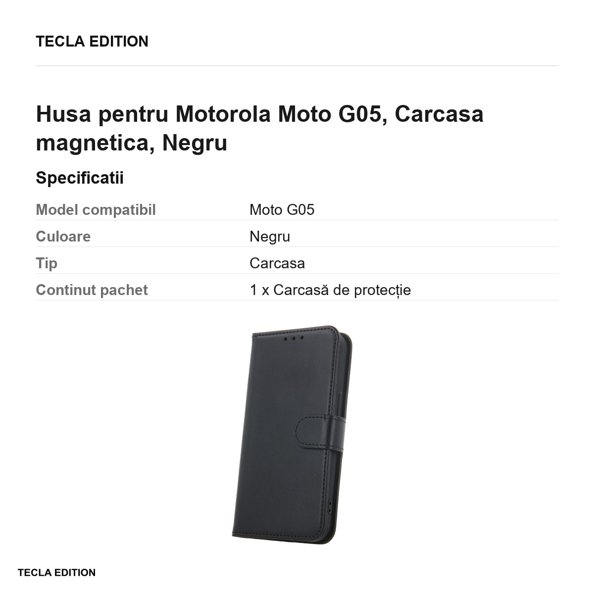 Husa Smart Classic pentru Motorola Moto G05, tip carte cu inchidere magnetica, Negru [3]