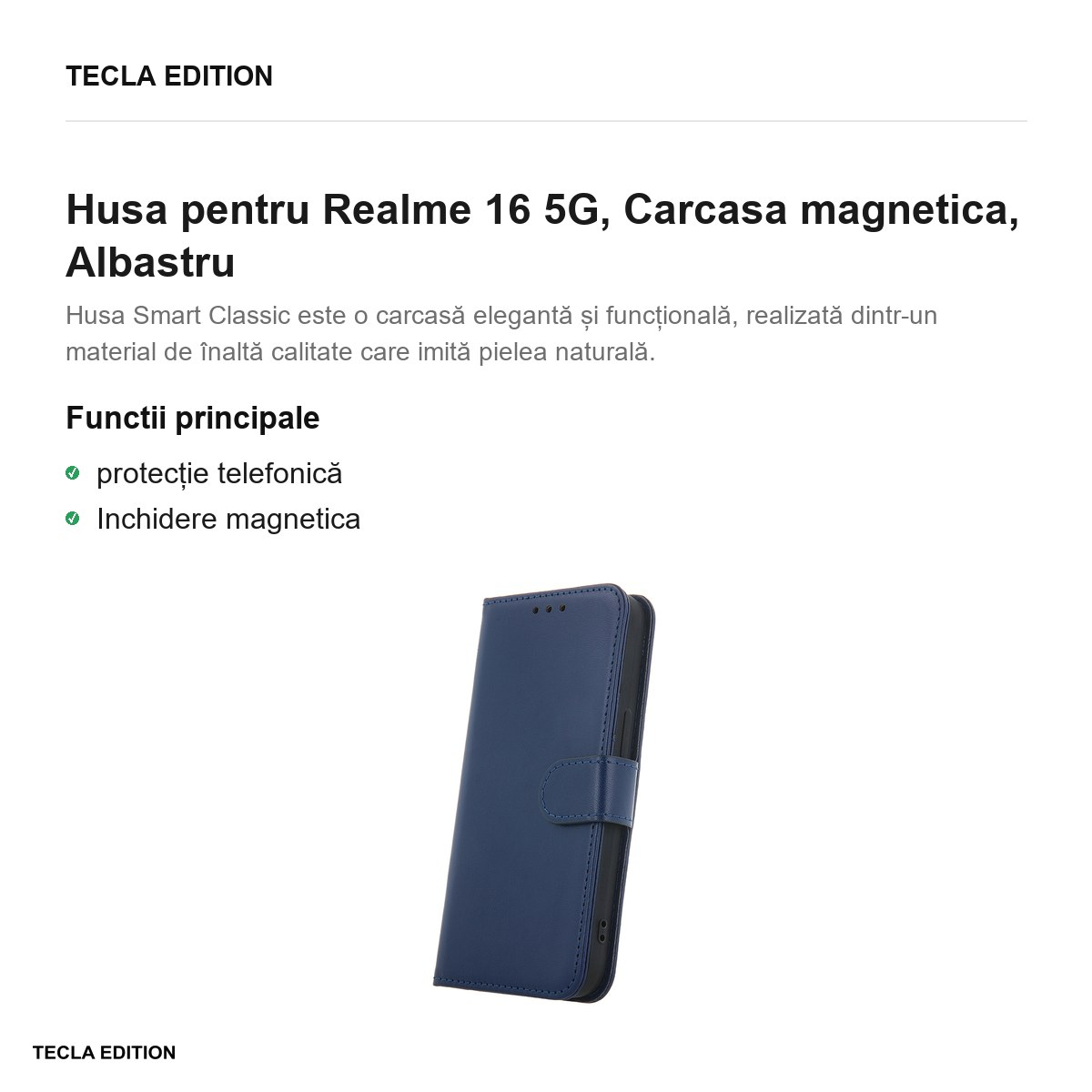 Husa Smart Classic pentru Realme 16 5G, tip carte cu inchidere magnetica, Albastru [2]