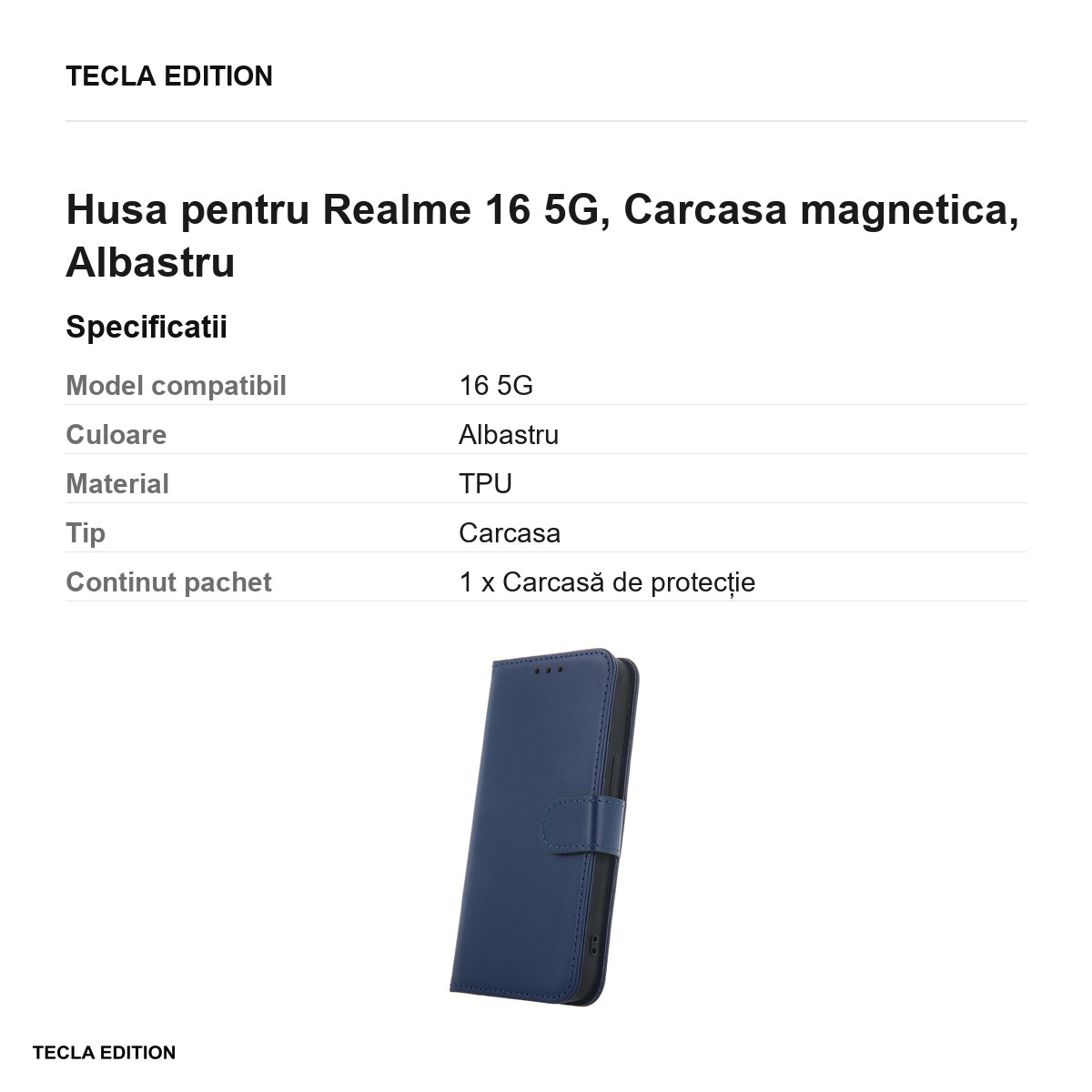 Husa Smart Classic pentru Realme 16 5G, tip carte cu inchidere magnetica, Albastru [3]