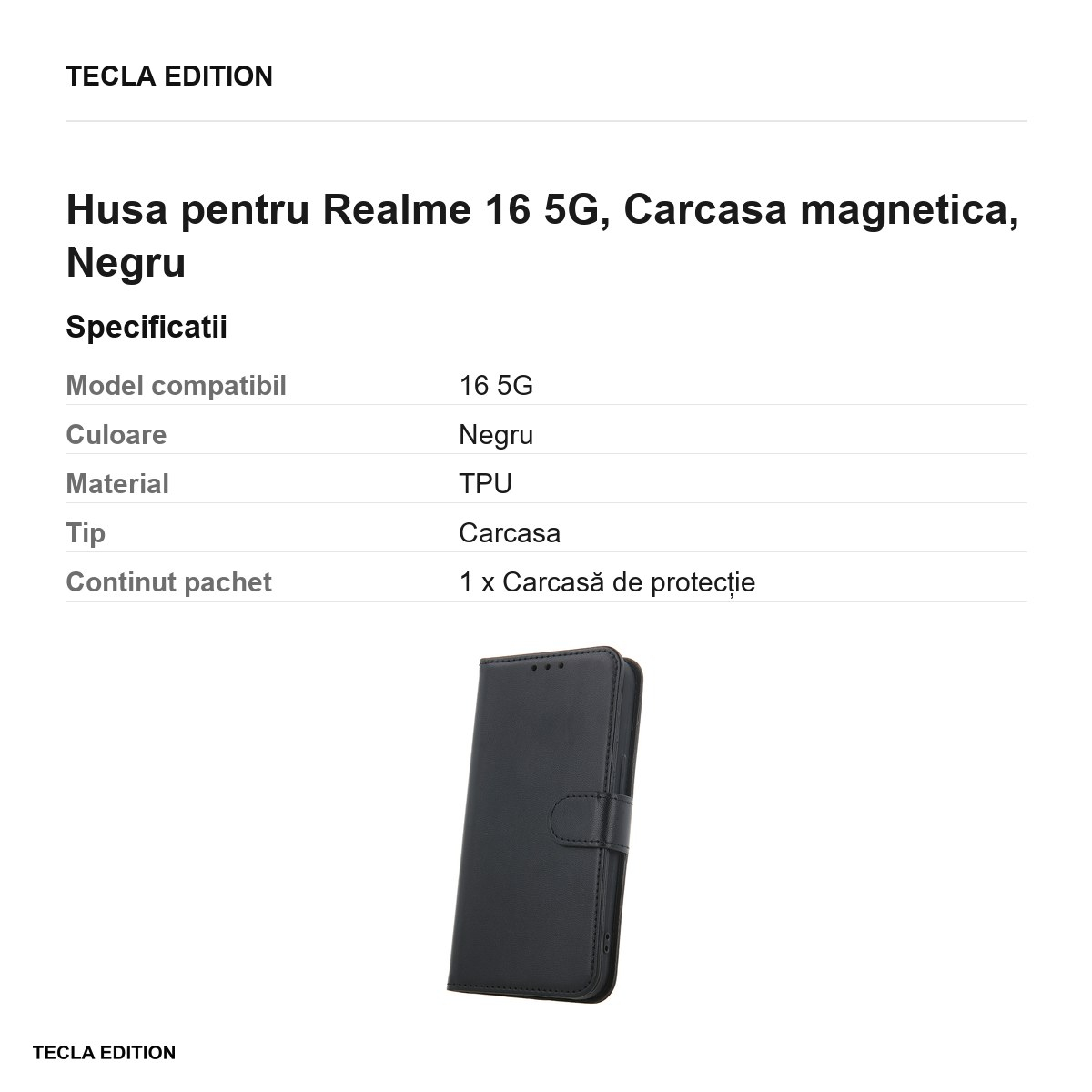 Husa Smart Classic pentru Realme 16 5G, tip carte cu inchidere magnetica, Negru [3]