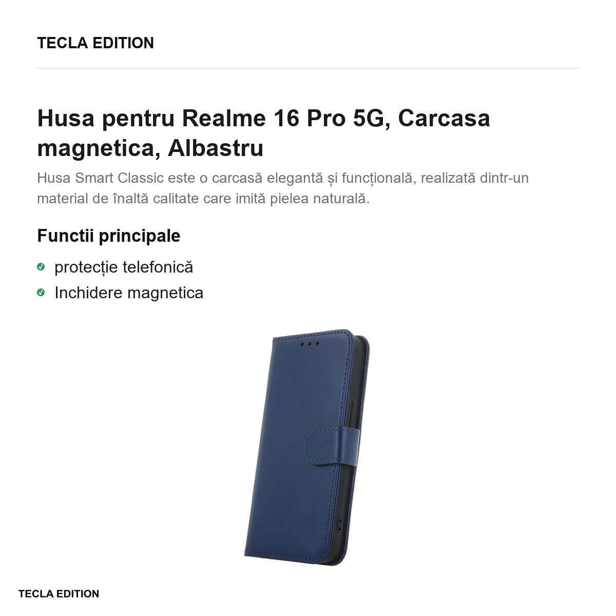 Husa Smart Classic pentru Realme 16 Pro 5G, tip carte cu inchidere magnetica, Albastru [2]