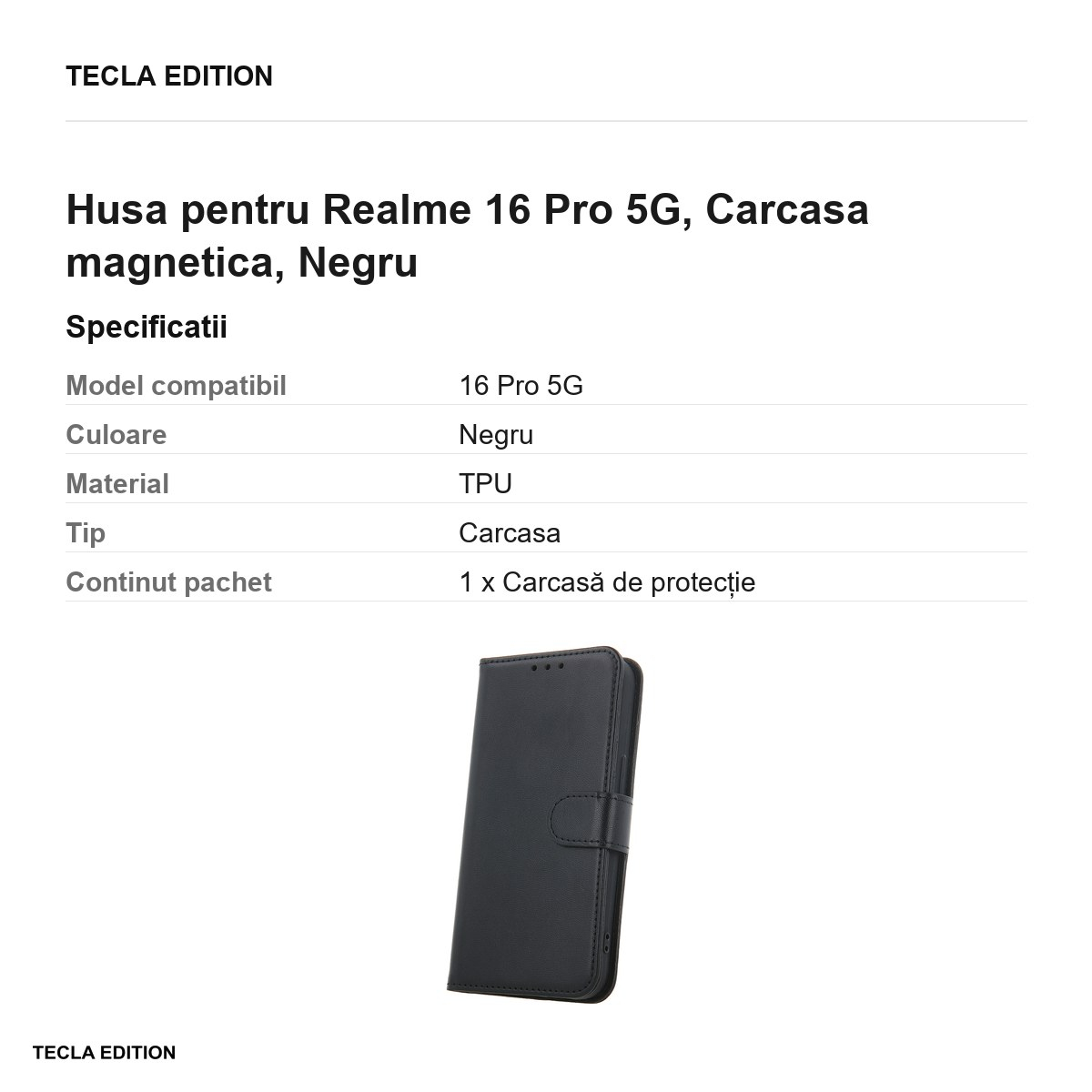Husa Smart Classic pentru Realme 16 Pro 5G, tip carte cu inchidere magnetica, Negru [3]