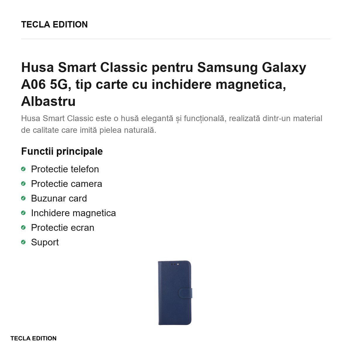 Husa Smart Classic pentru Samsung Galaxy A06 5G, tip carte cu inchidere magnetica, Albastru [2]
