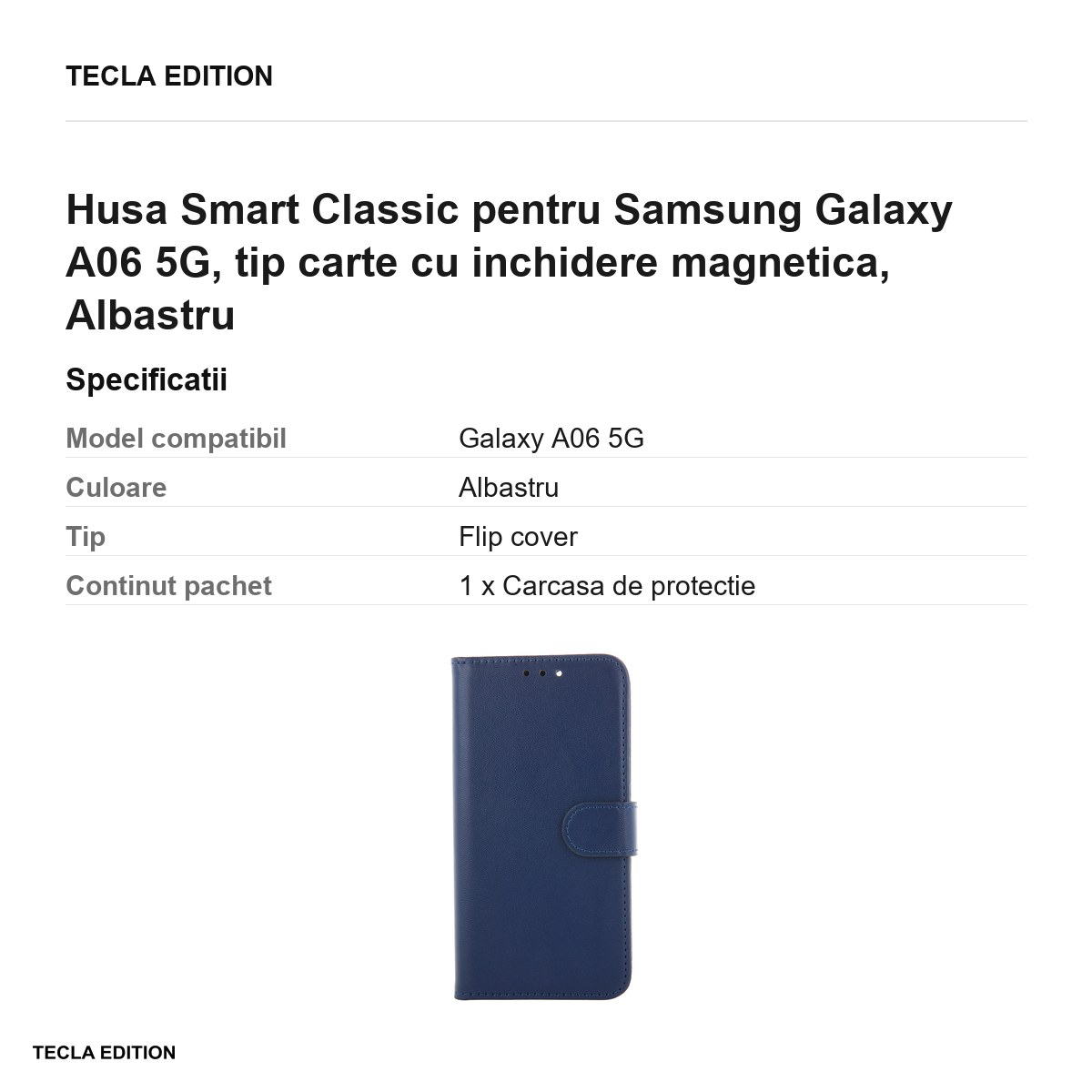 Husa Smart Classic pentru Samsung Galaxy A06 5G, tip carte cu inchidere magnetica, Albastru [3]