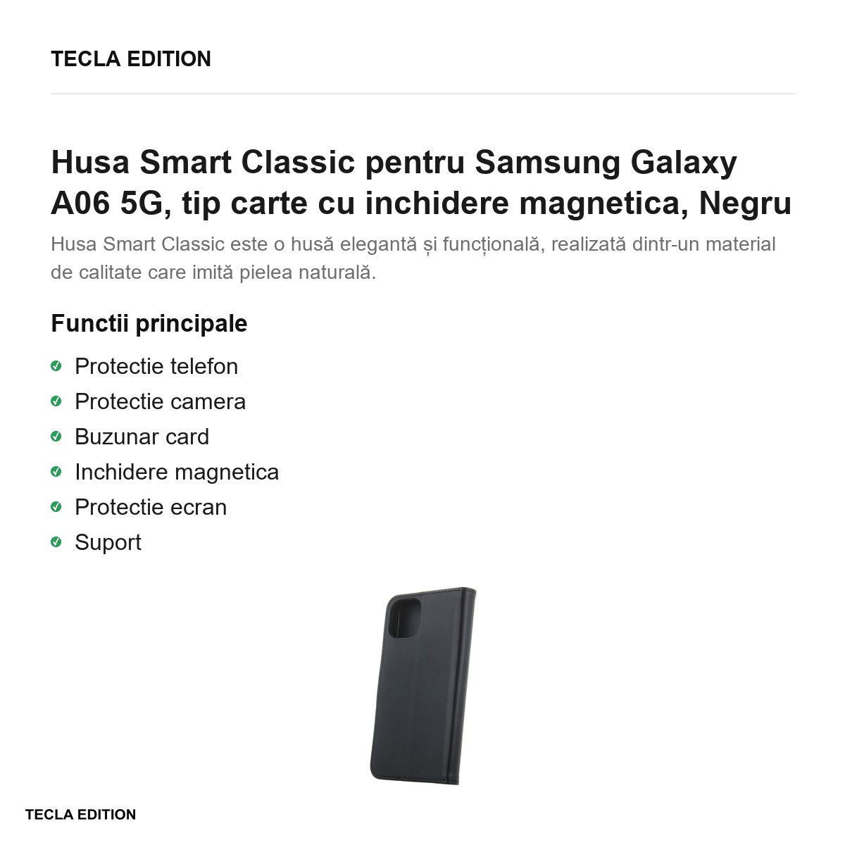 Husa Smart Classic pentru Samsung Galaxy A06 5G, tip carte cu inchidere magnetica, Negru [2]