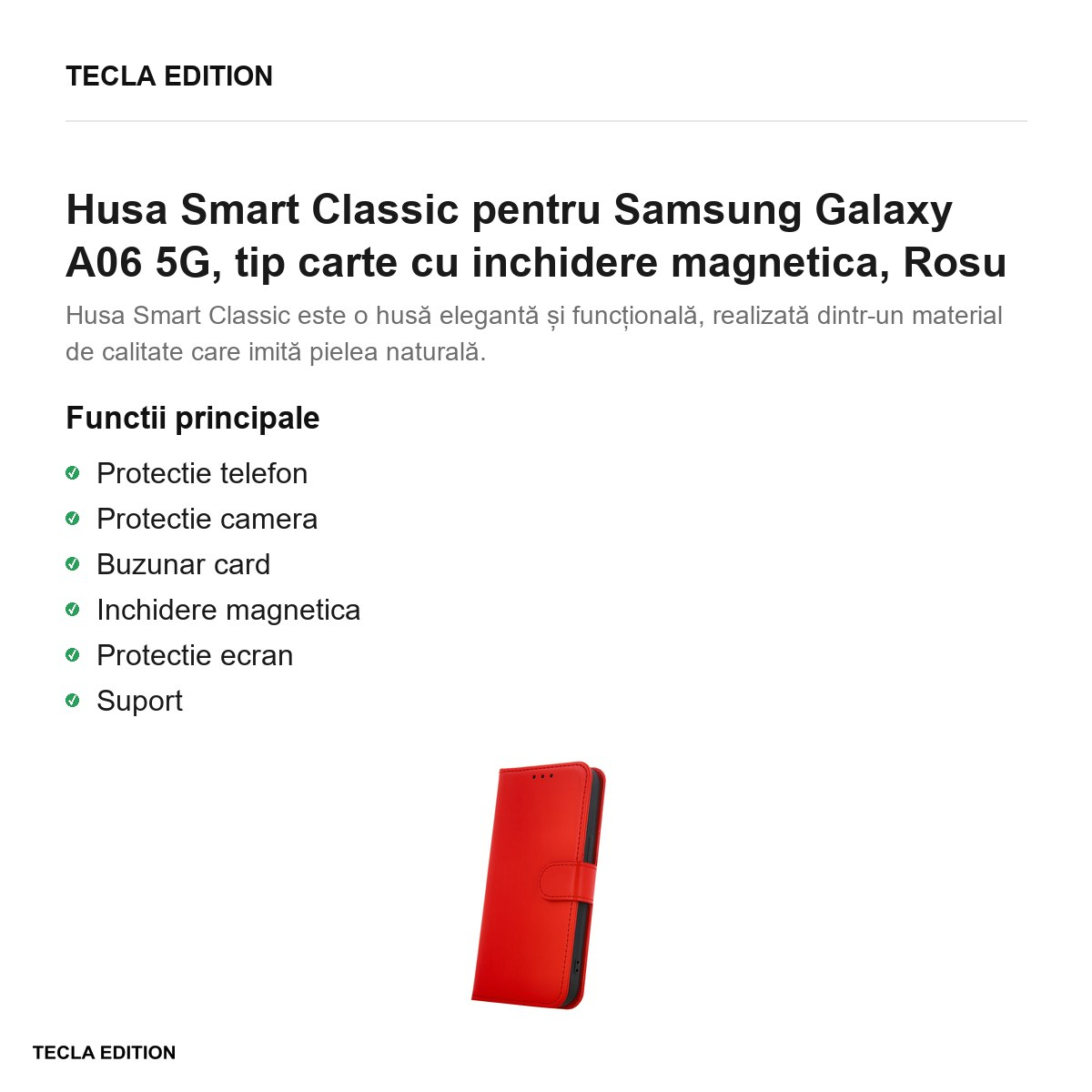 Husa Smart Classic pentru Samsung Galaxy A06 5G, tip carte cu inchidere magnetica, Rosu [2]
