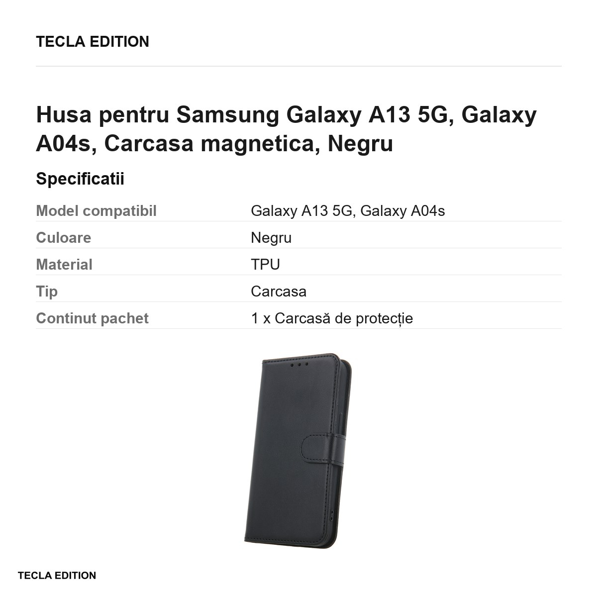 Husa Smart Classic pentru Samsung Galaxy A13 5G, Galaxy A04s, tip carte cu inchidere magnetica, Negru [3]