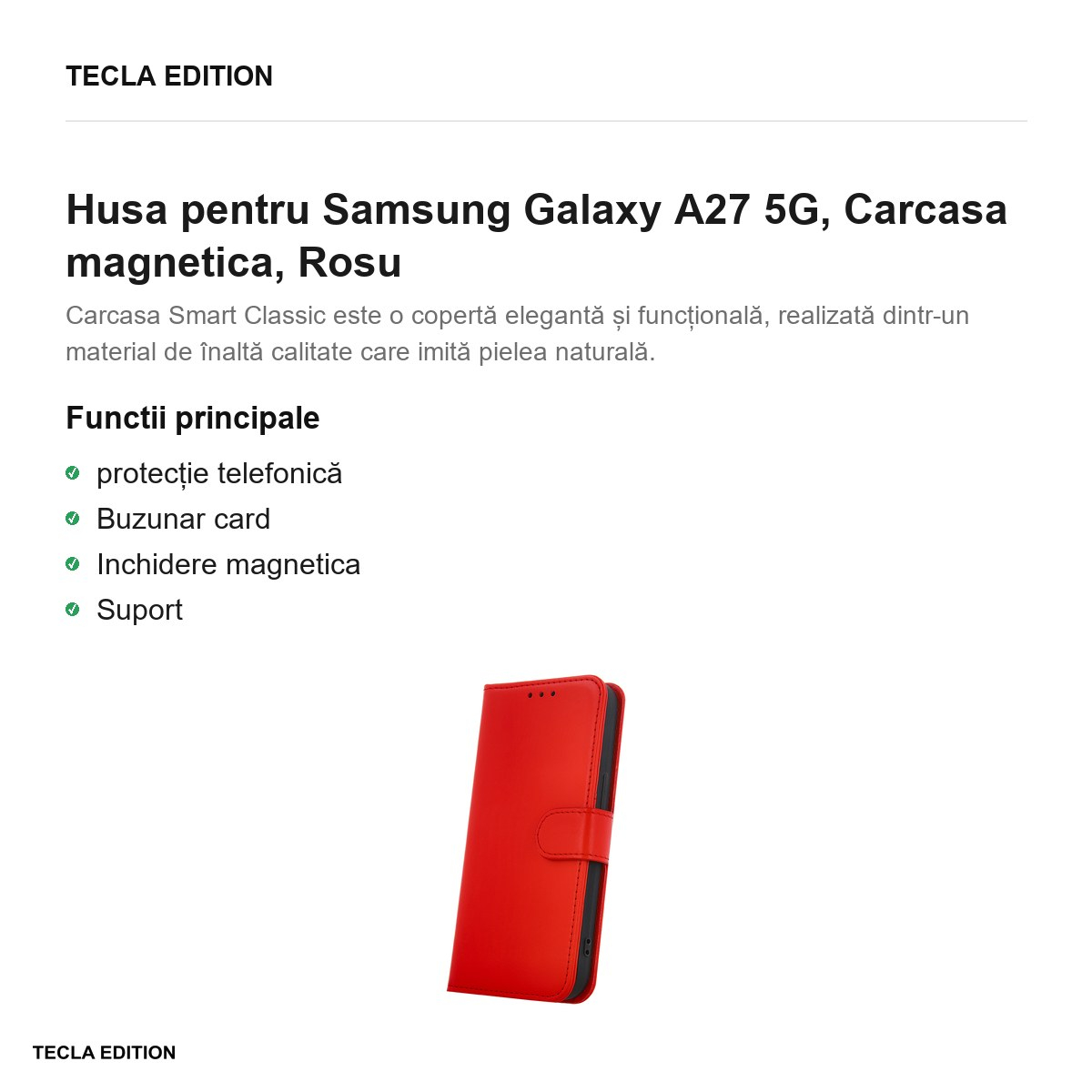 Husa Smart Classic pentru Samsung Galaxy A27 5G, tip carte cu inchidere magnetica, Rosu [2]