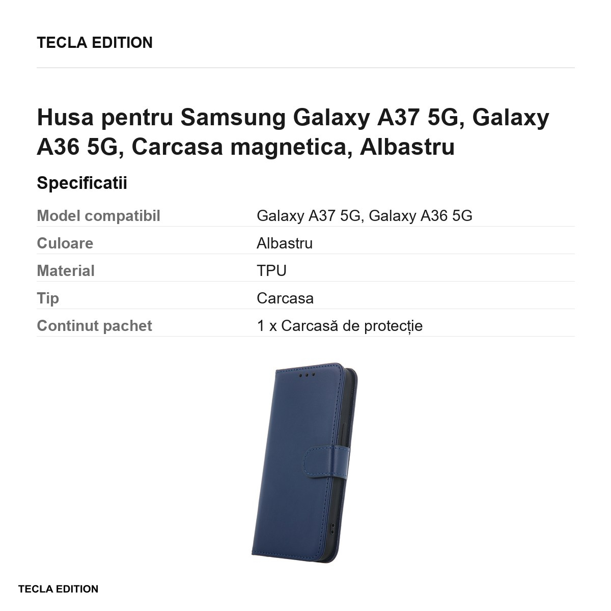Husa Smart Classic pentru Samsung Galaxy A37 5G, Galaxy A36 5G, tip carte cu inchidere magnetica, Albastru [3]