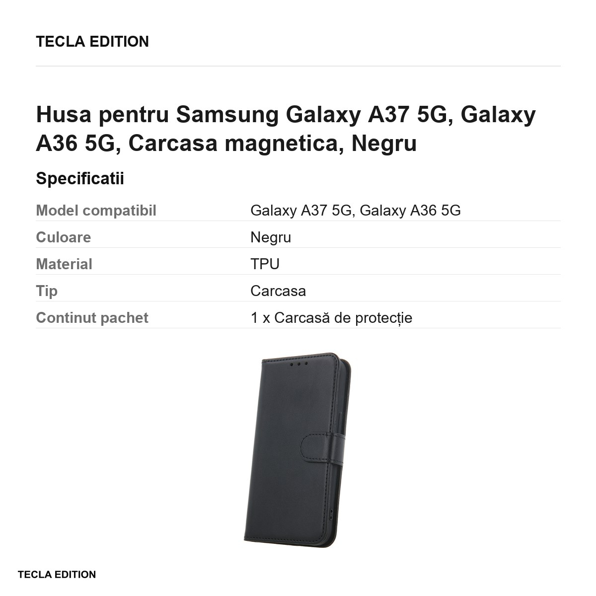 Husa Smart Classic pentru Samsung Galaxy A37 5G, Galaxy A36 5G, tip carte cu inchidere magnetica, Negru [3]