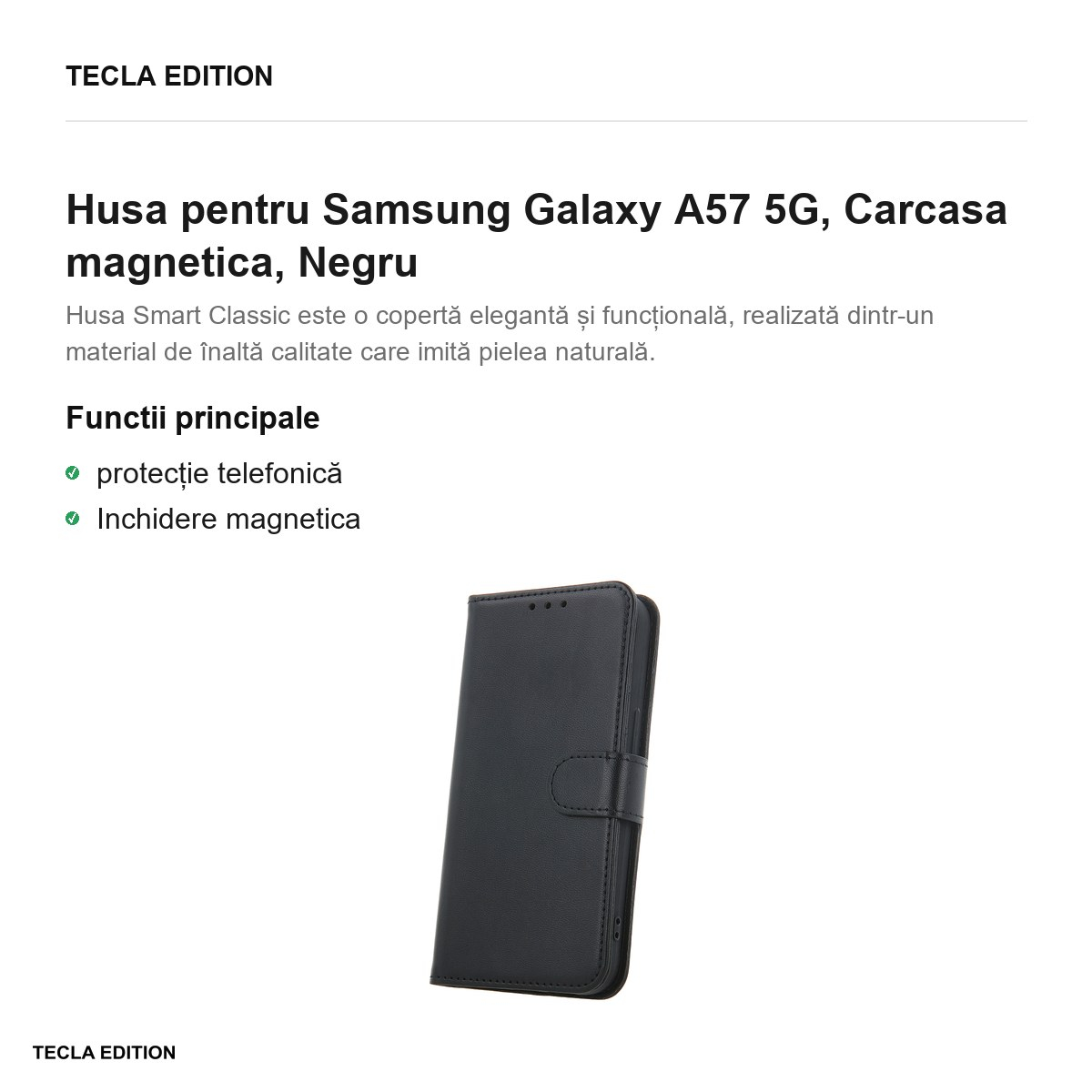 Husa Smart Classic pentru Samsung Galaxy A57 5G, tip carte cu inchidere magnetica, Negru [2]