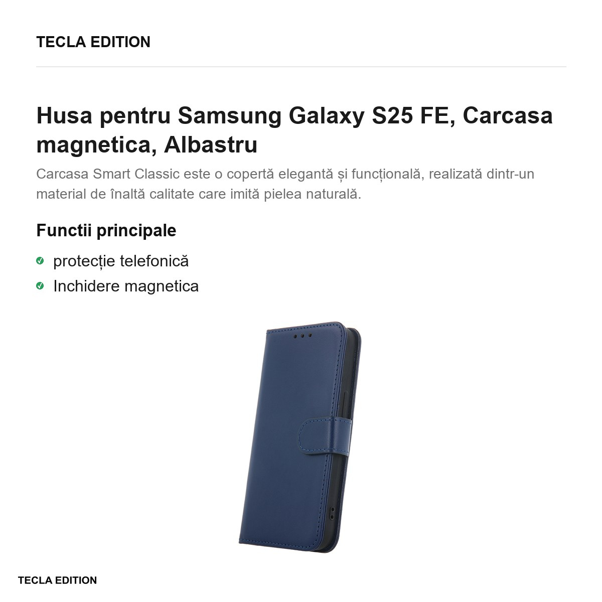 Husa Smart Classic pentru Samsung Galaxy S25 FE, tip carte cu inchidere magnetica, Albastru [2]
