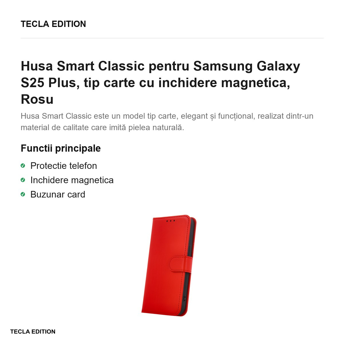 Husa Smart Classic pentru Samsung Galaxy S25 Plus, tip carte cu inchidere magnetica, Rosu [2]