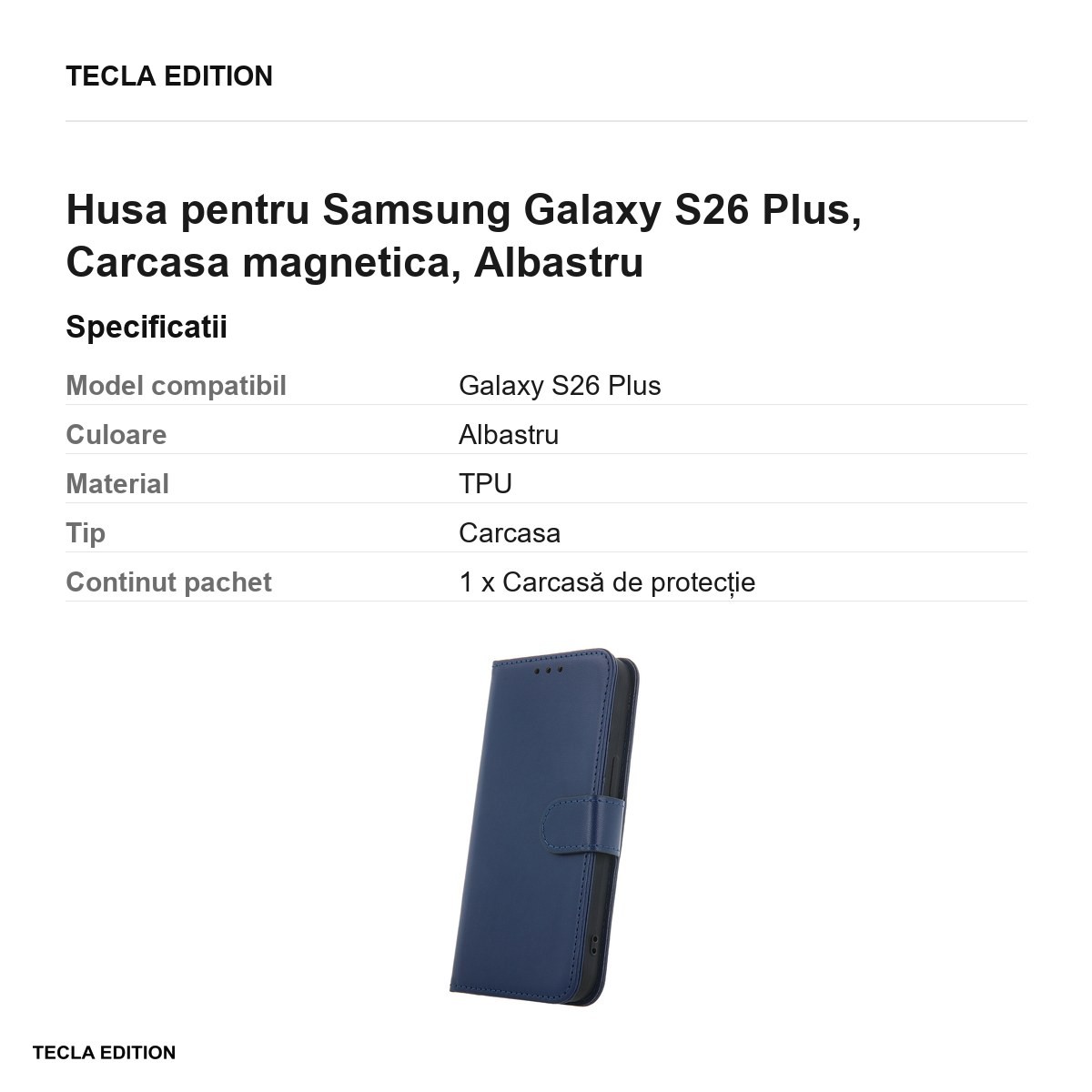 Husa Smart Classic pentru Samsung Galaxy S26 Plus, tip carte cu inchidere magnetica, Albastru [3]