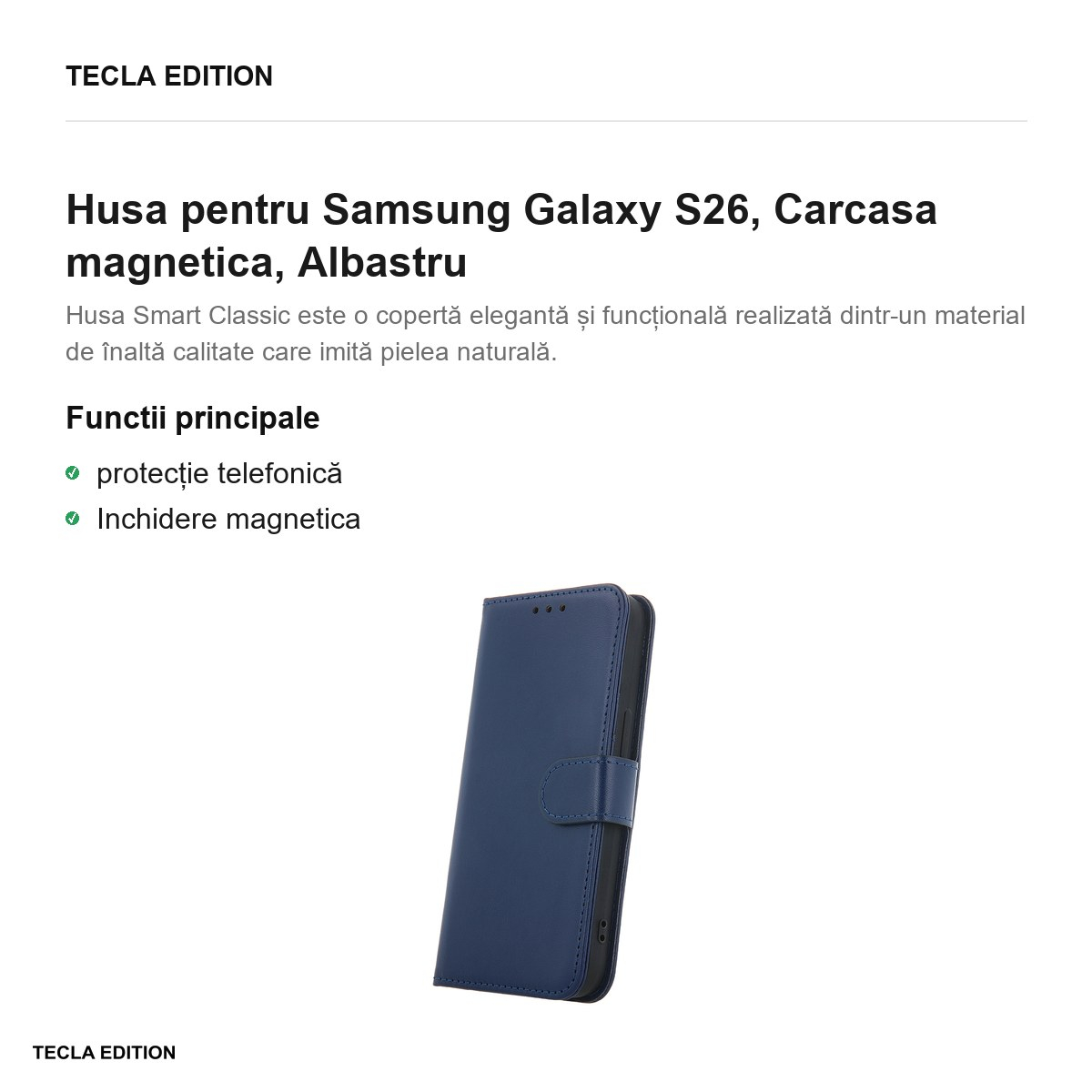 Husa Smart Classic pentru Samsung Galaxy S26, tip carte cu inchidere magnetica, Albastru [2]