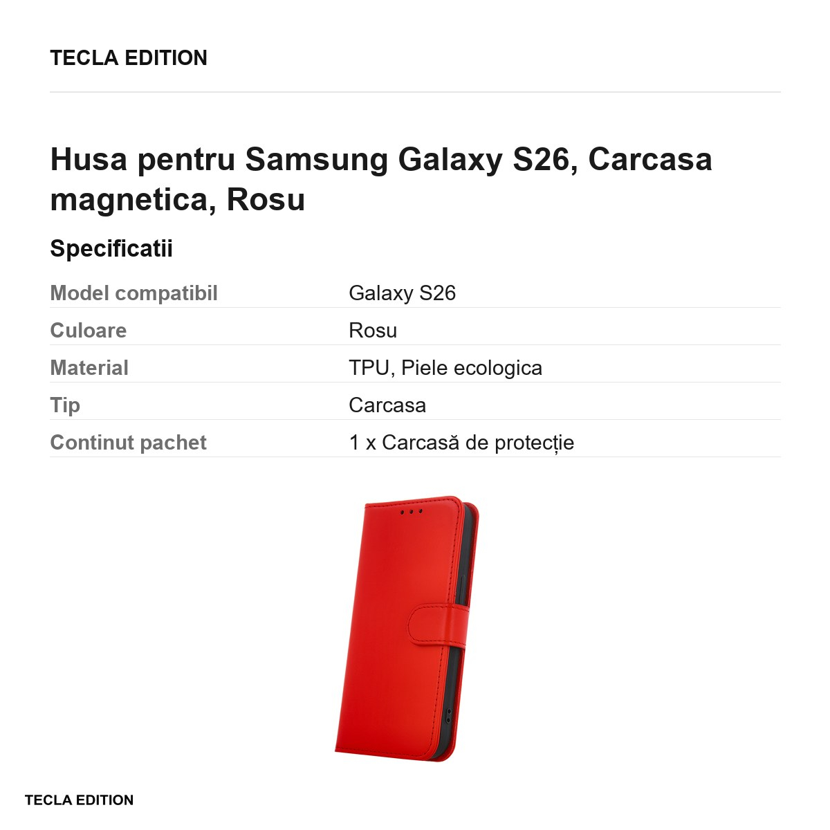 Husa Smart Classic pentru Samsung Galaxy S26, tip carte cu inchidere magnetica, Rosu [3]