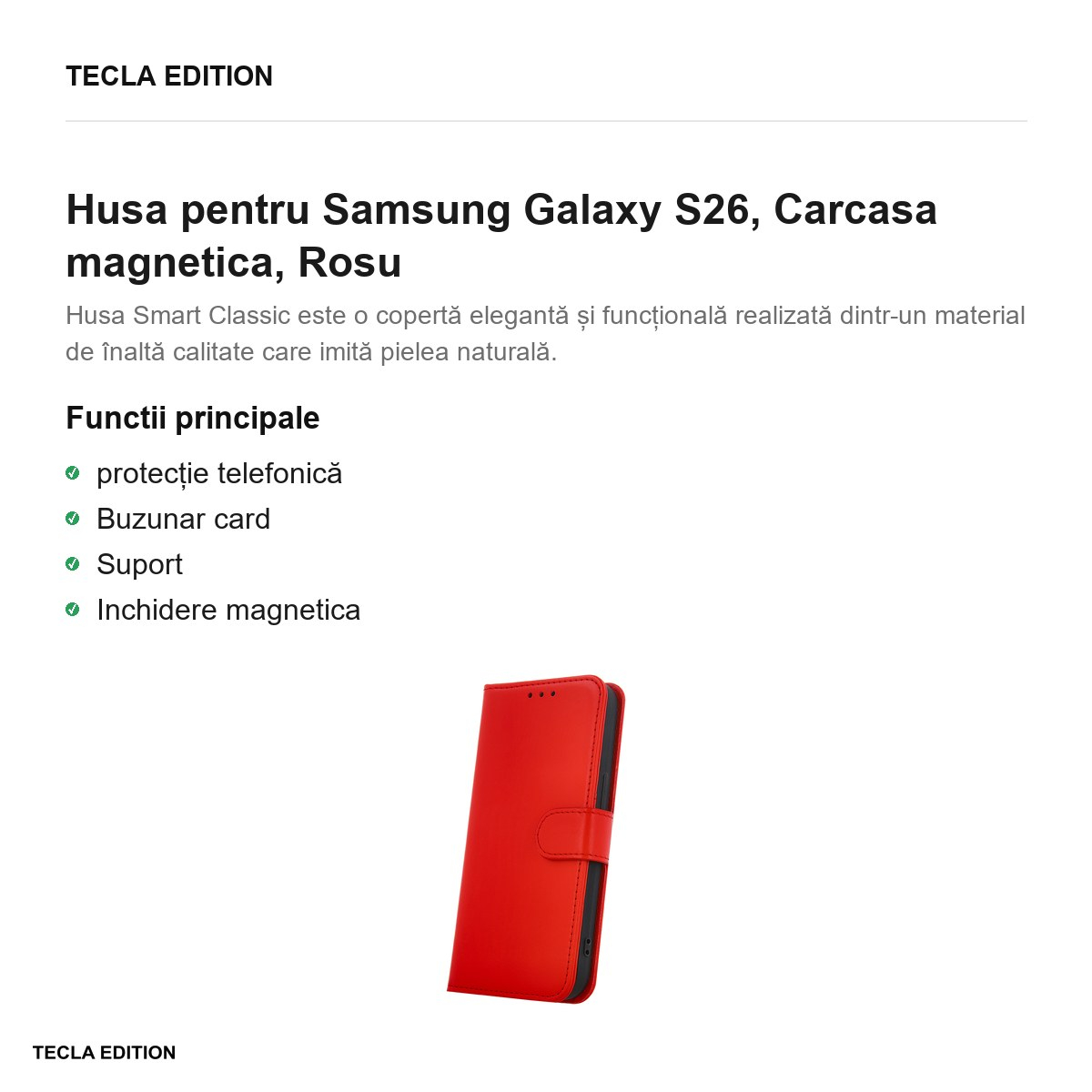Husa Smart Classic pentru Samsung Galaxy S26, tip carte cu inchidere magnetica, Rosu [2]