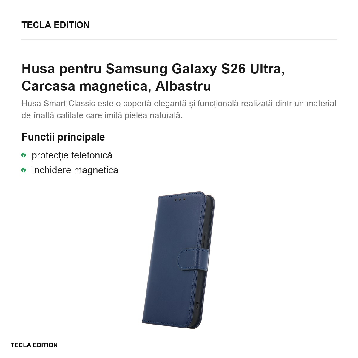 Husa Smart Classic pentru Samsung Galaxy S26 Ultra, tip carte cu inchidere magnetica, Albastru [2]