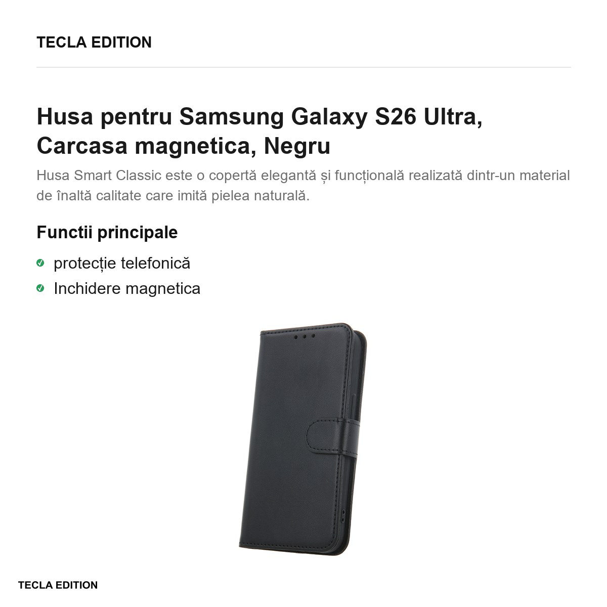Husa Smart Classic pentru Samsung Galaxy S26 Ultra, tip carte cu inchidere magnetica, Negru [2]