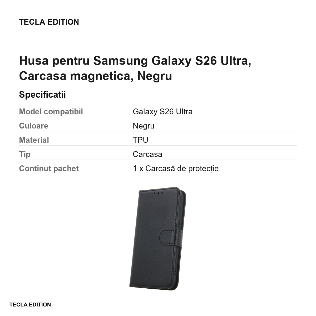 Husa Smart Classic pentru Samsung Galaxy S26 Ultra, tip carte cu inchidere magnetica, Negru [3]