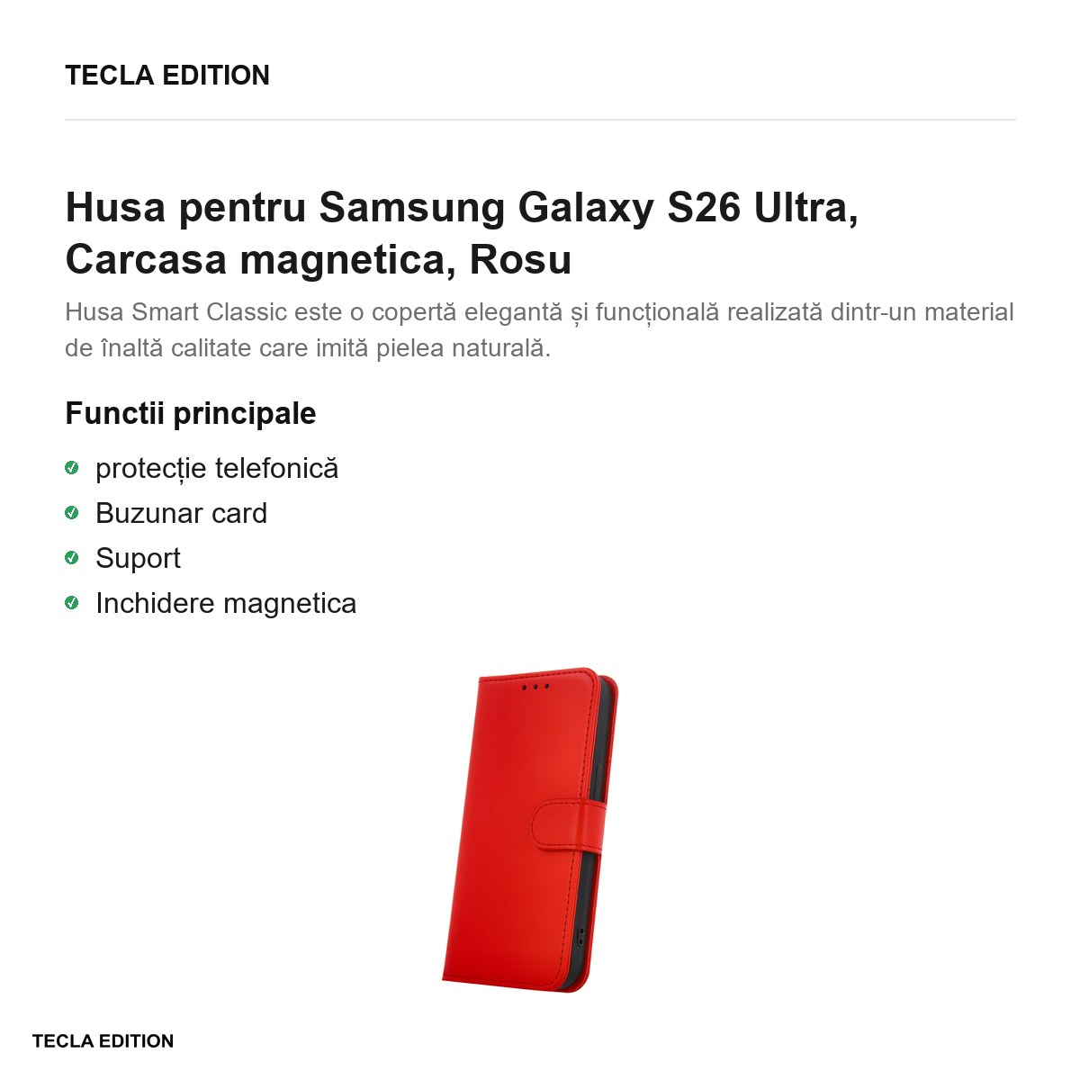 Husa Smart Classic pentru Samsung Galaxy S26 Ultra, tip carte cu inchidere magnetica, Rosu [2]
