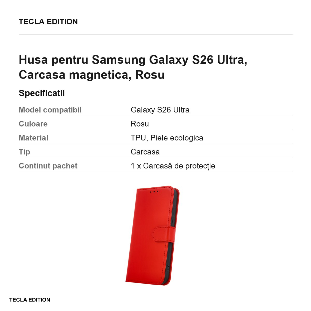 Husa Smart Classic pentru Samsung Galaxy S26 Ultra, tip carte cu inchidere magnetica, Rosu [3]