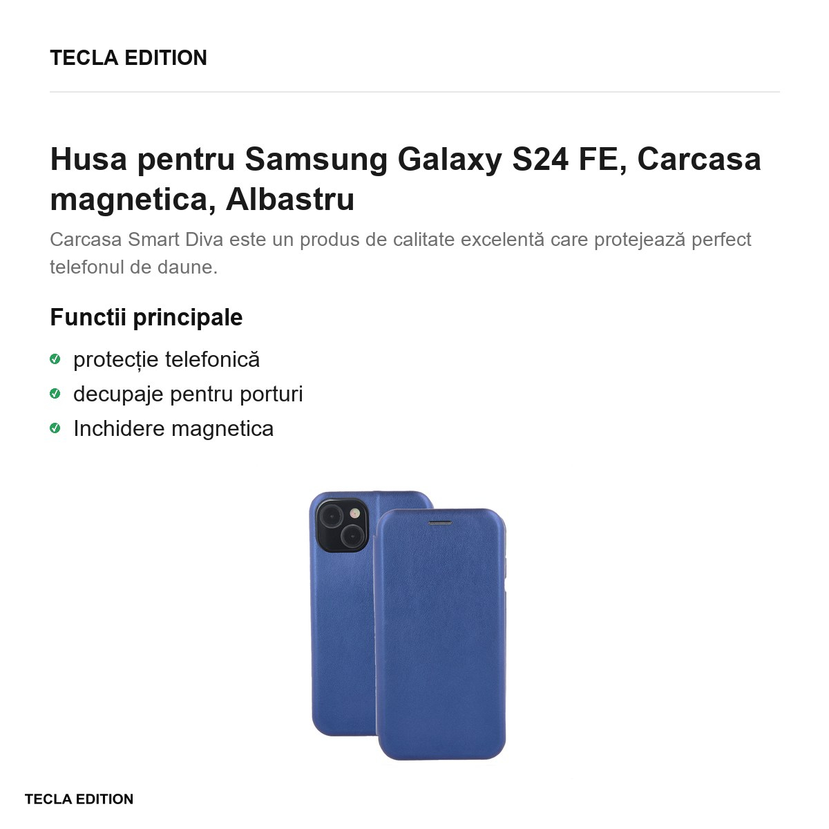 Husa Smart Diva pentru Samsung Galaxy S24 FE, tip carte cu inchidere magnetica, Albastru [2]
