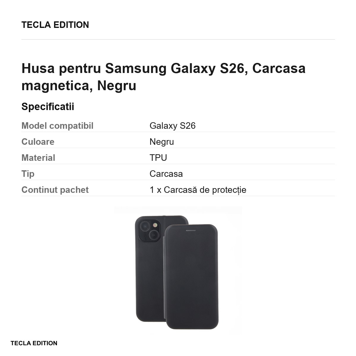Husa Smart Diva pentru Samsung Galaxy S26, tip carte cu inchidere magnetica, Negru [3]