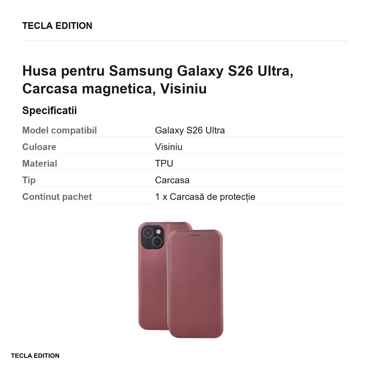 Husa Smart Diva pentru Samsung Galaxy S26 Ultra, tip carte cu inchidere magnetica, Visiniu [3]