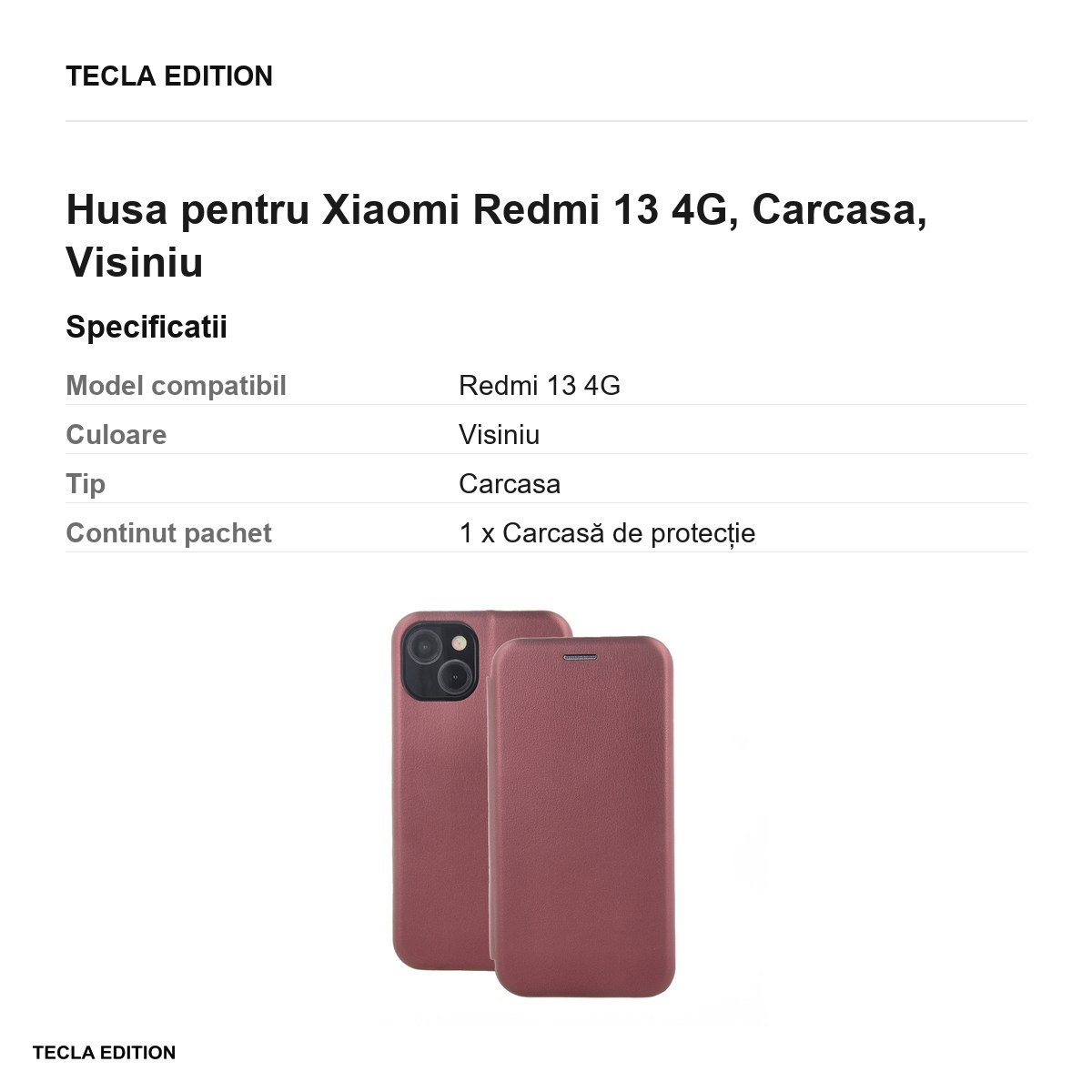 Husa Smart Diva pentru Xiaomi Redmi 13 4G, tip carte, Visiniu [3]
