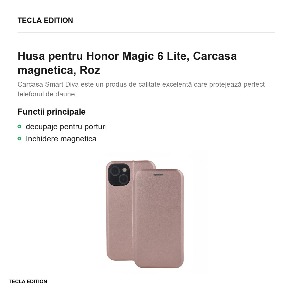 Husa Smart Diva rose pentru Honor Magic 6 Lite, tip carte cu inchidere magnetica, Roz [2]
