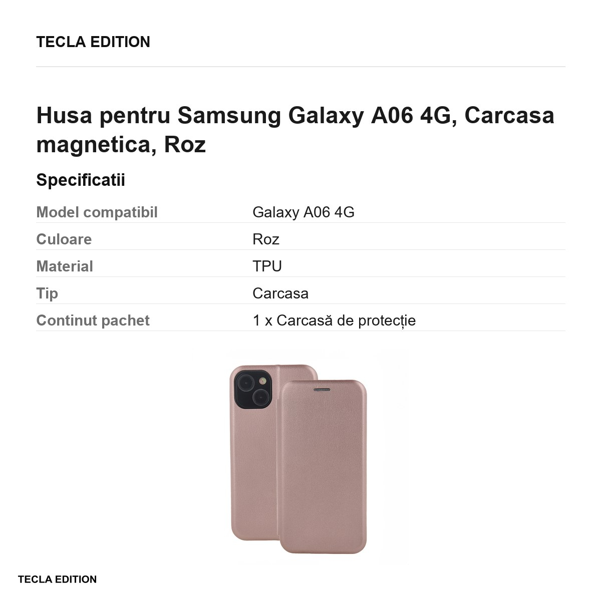 Husa Smart Diva rose pentru Samsung Galaxy A06 4G, tip carte cu inchidere magnetica, Roz [3]