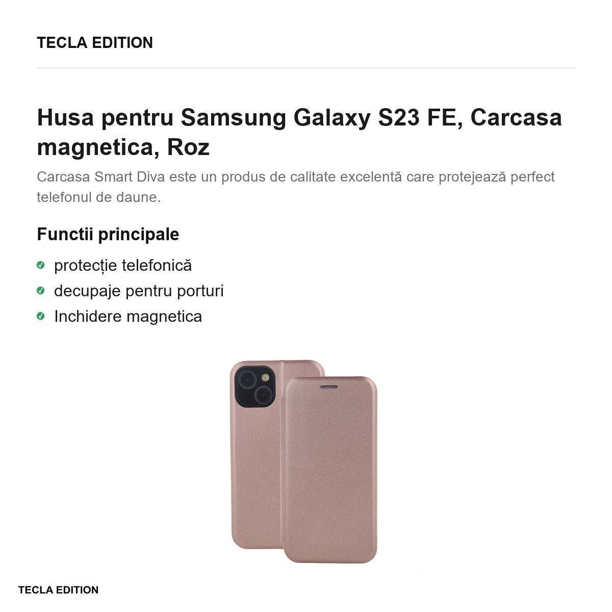Husa Smart Diva rose pentru Samsung Galaxy S23 FE, tip carte cu inchidere magnetica, Roz [2]