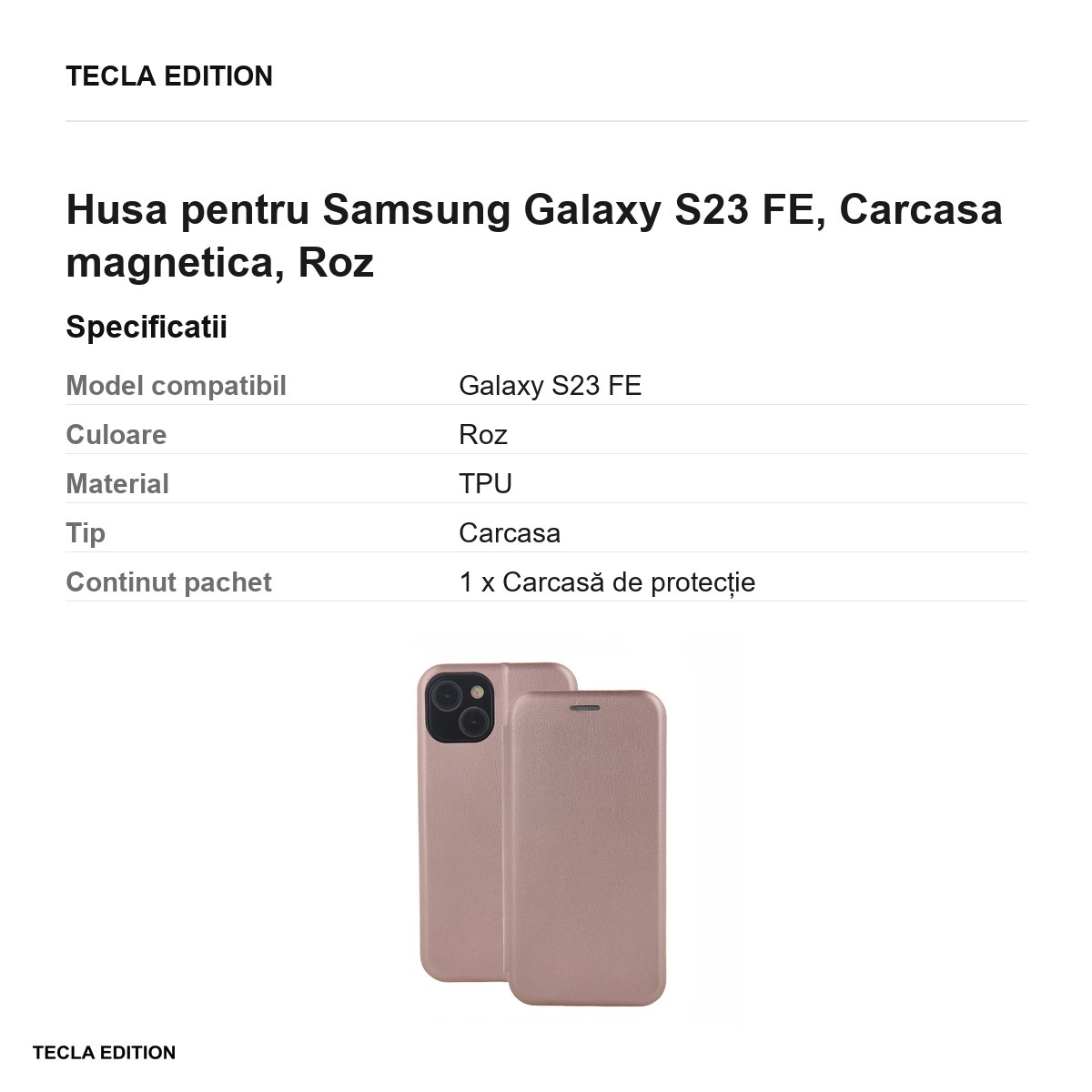 Husa Smart Diva rose pentru Samsung Galaxy S23 FE, tip carte cu inchidere magnetica, Roz [3]