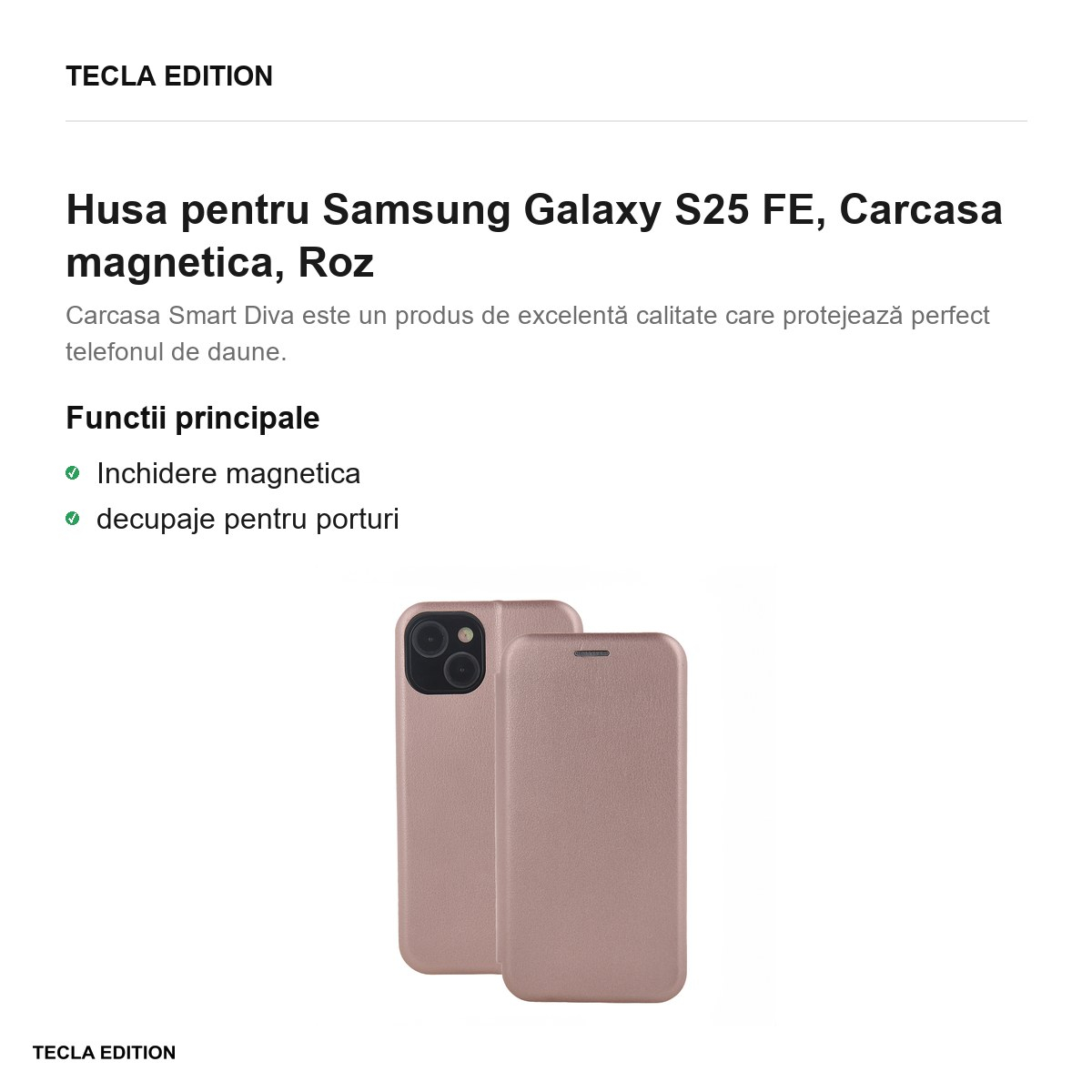 Husa Smart Diva rose pentru Samsung Galaxy S25 FE, tip carte cu inchidere magnetica, Roz [2]