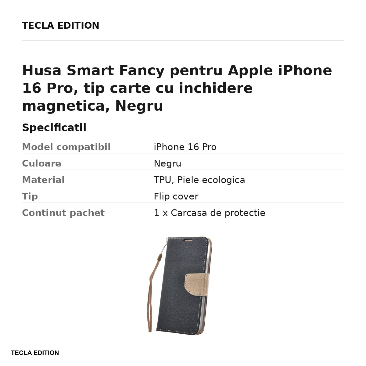 Husa Smart Fancy pentru Apple iPhone 16 Pro, tip carte cu inchidere magnetica, Auriu [3]