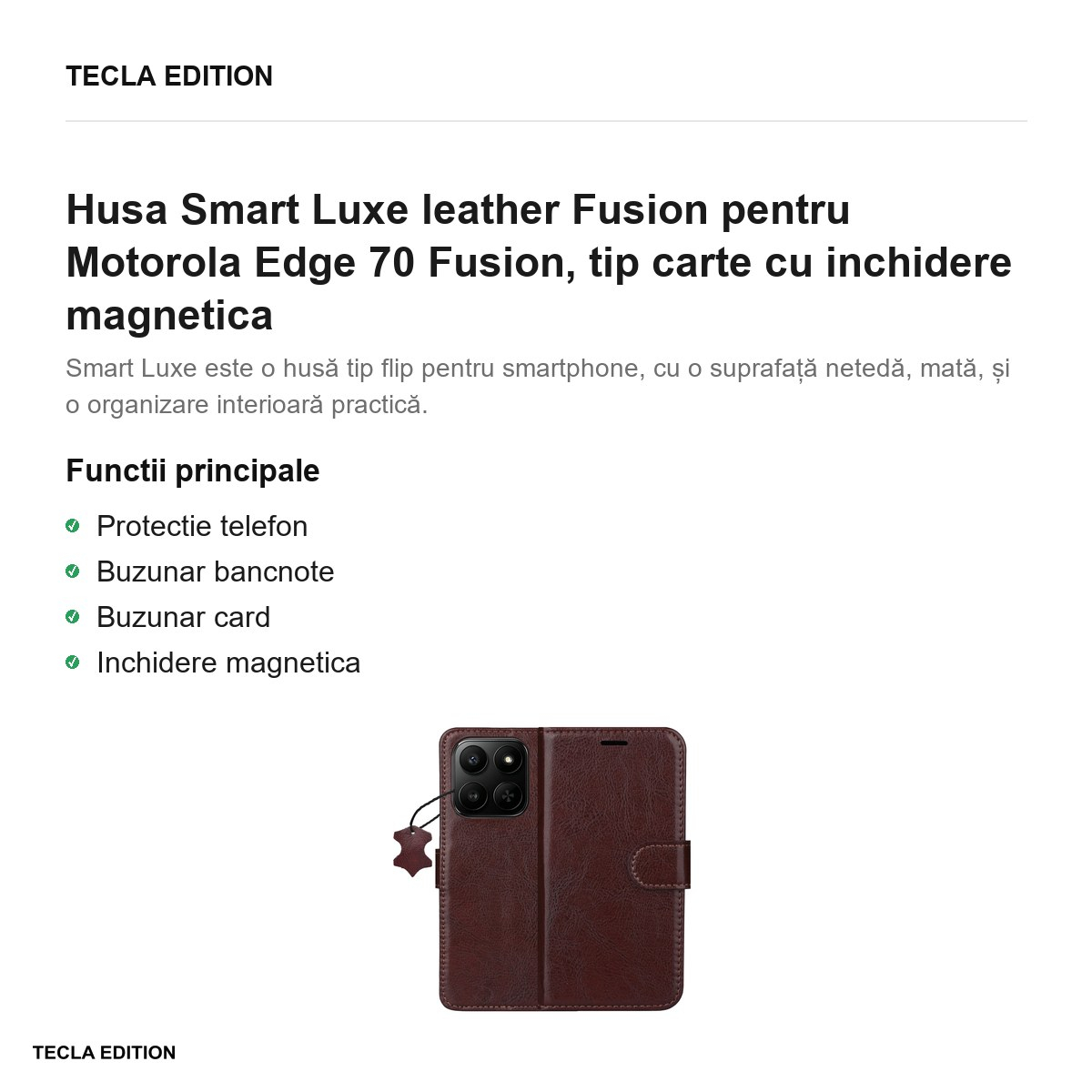 Husa Smart Luxe leather Fusion pentru Motorola Edge 70 Fusion, tip carte cu inchidere magnetica, Maro [2]