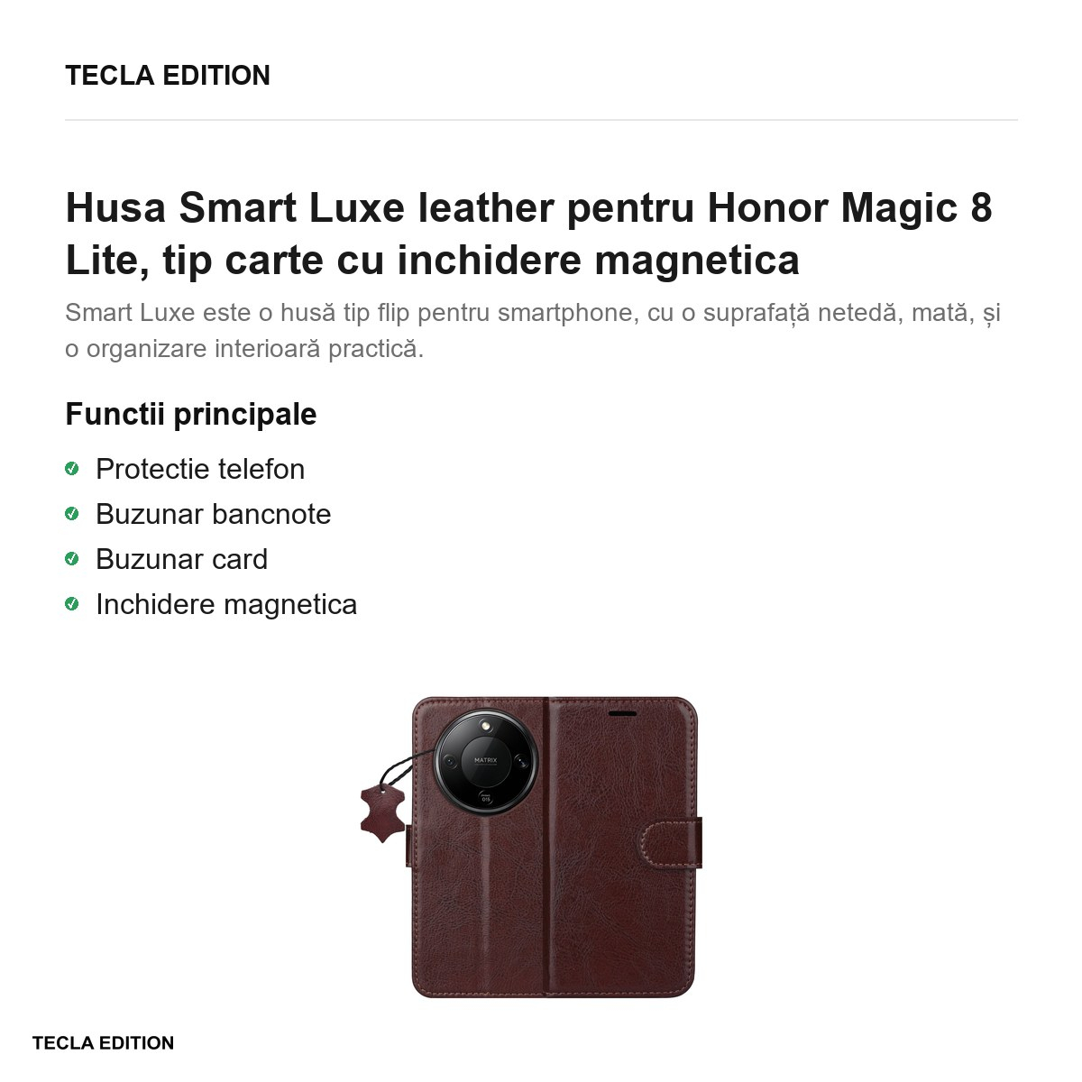 Husa Smart Luxe leather pentru Honor Magic 8 Lite, tip carte cu inchidere magnetica, Maro [2]