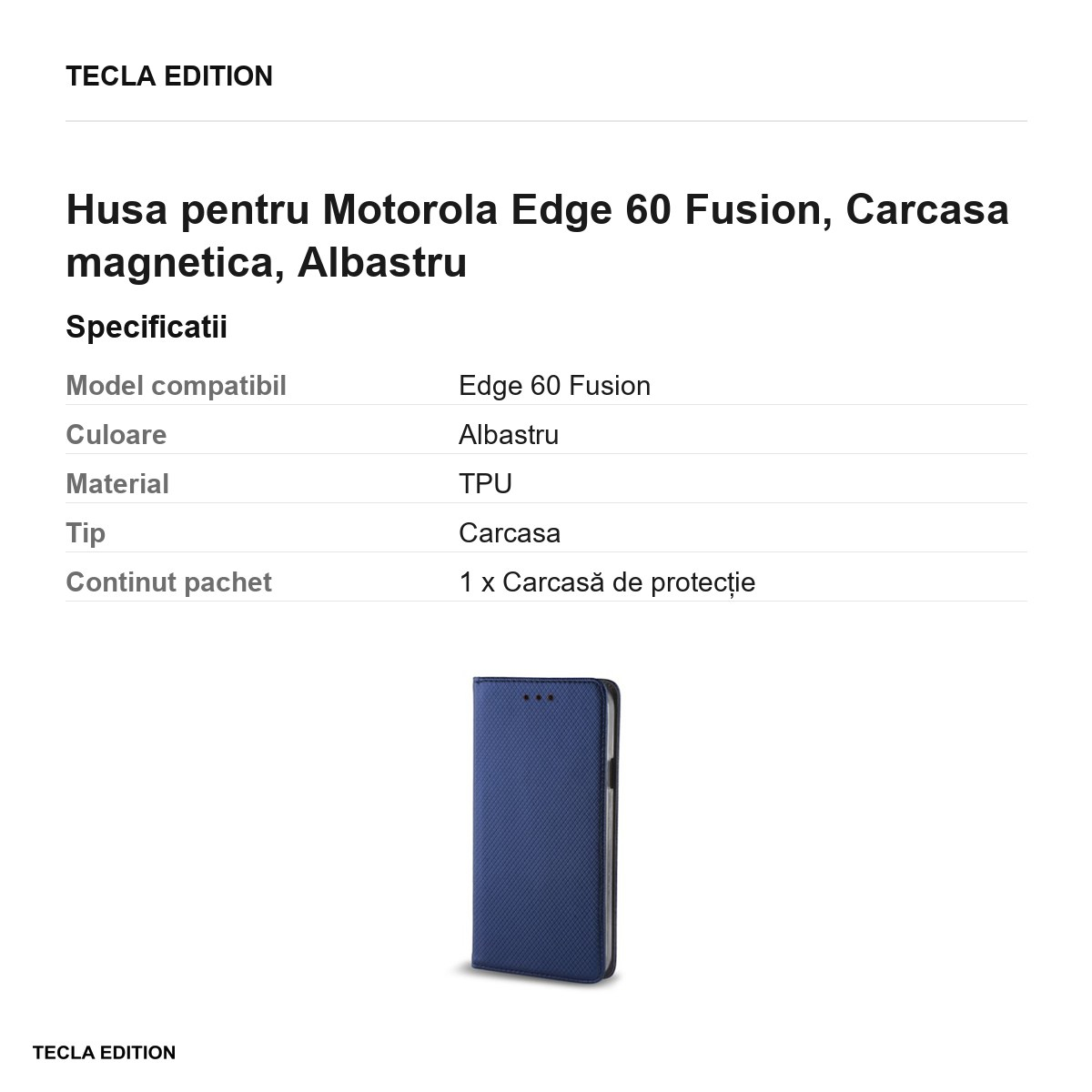 Husa Smart Magnet Fusion pentru Motorola Edge 60 Fusion, tip carte cu inchidere magnetica, Albastru [3]