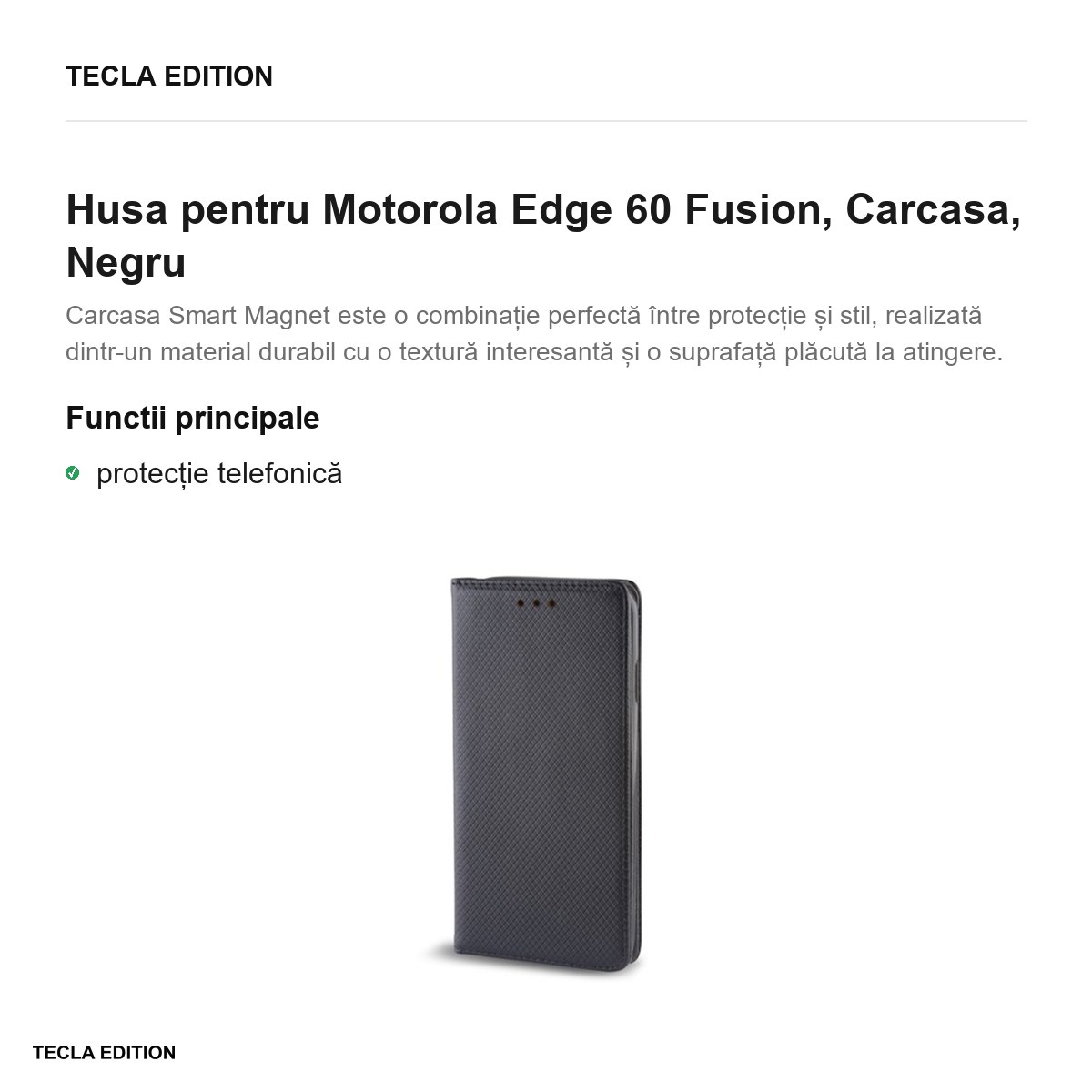 Husa Smart Magnet Fusion pentru Motorola Edge 60 Fusion, tip carte, Negru [2]