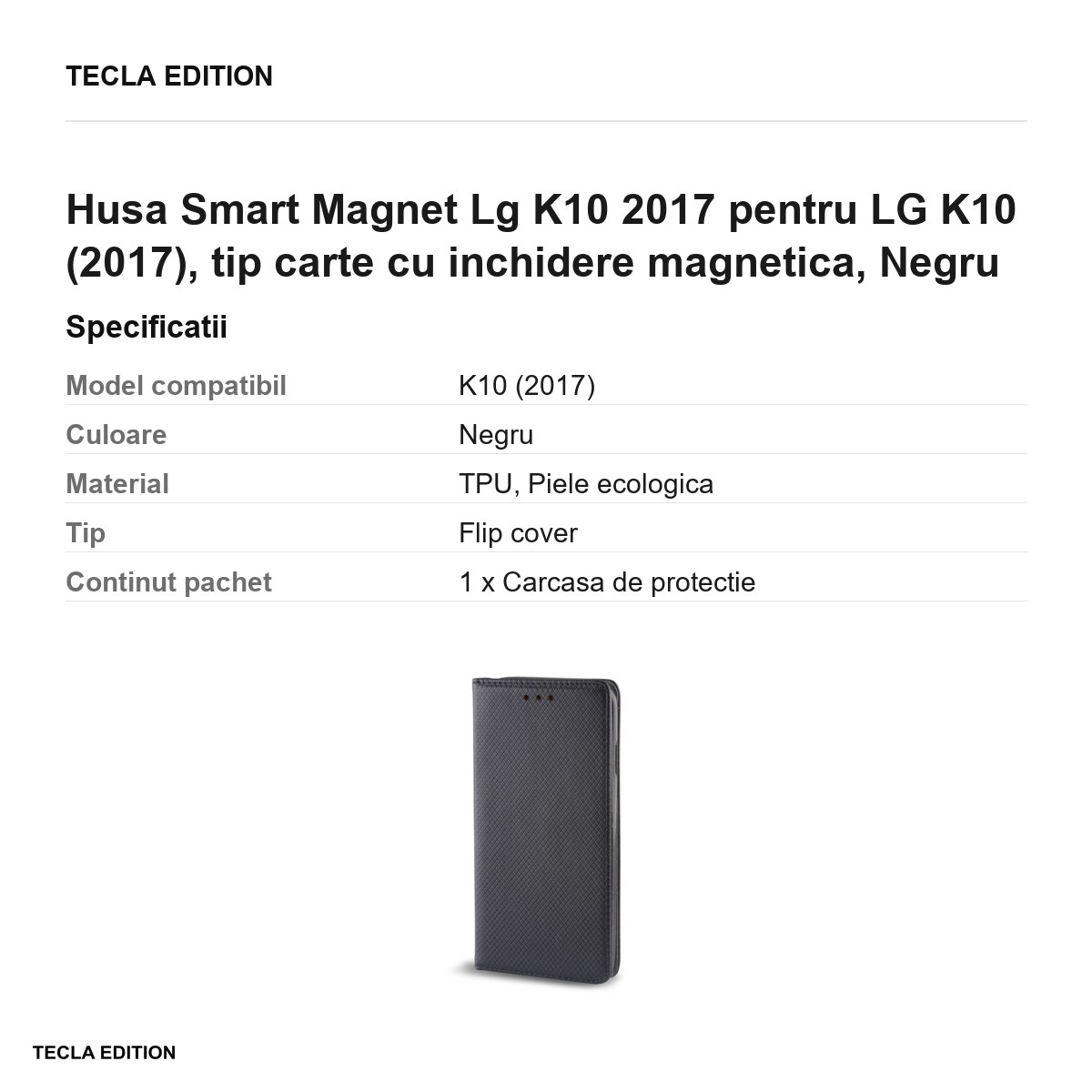 Husa Smart Magnet Lg K10 2017 pentru LG K10 (2017), tip carte cu inchidere magnetica, Negru [3]