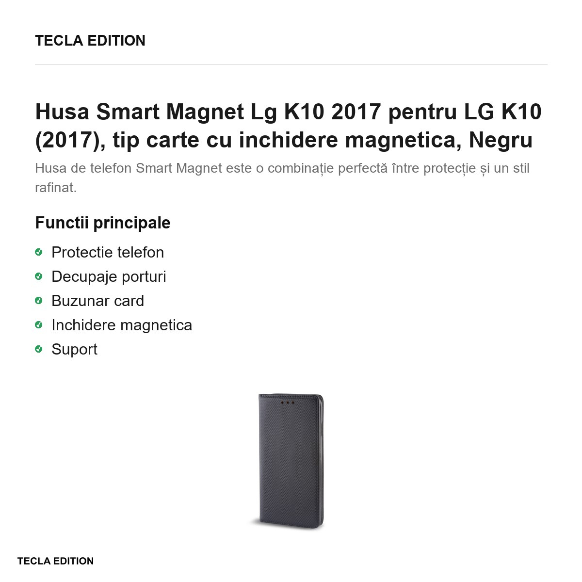 Husa Smart Magnet Lg K10 2017 pentru LG K10 (2017), tip carte cu inchidere magnetica, Negru [2]