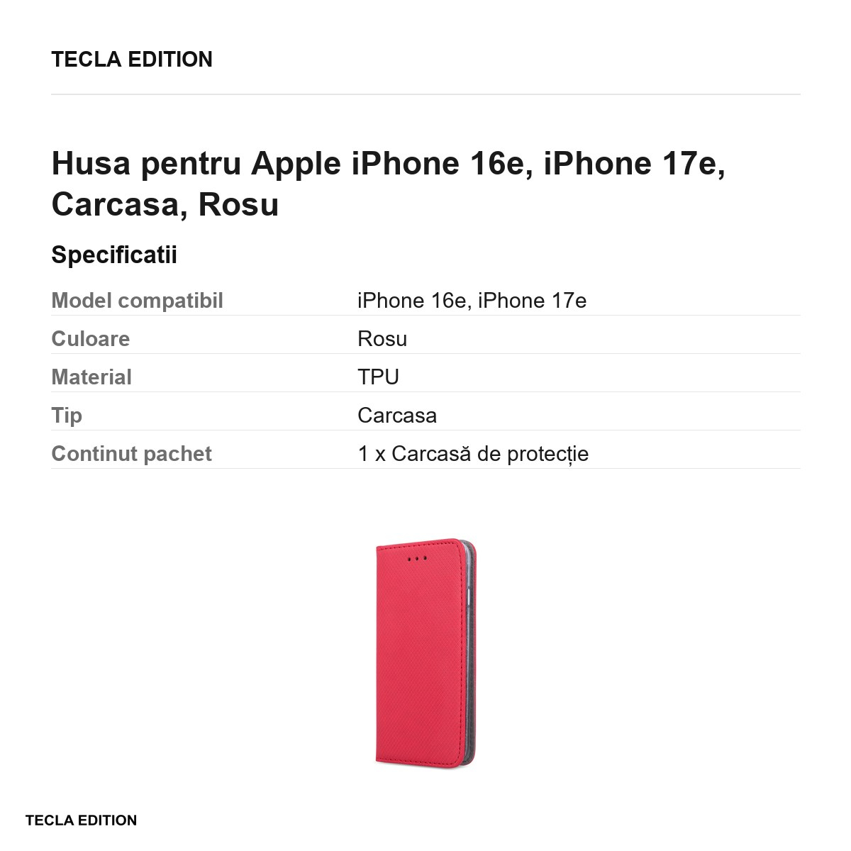 Husa Smart Magnet pentru Apple iPhone 16e, iPhone 17e, tip carte, Rosu [3]