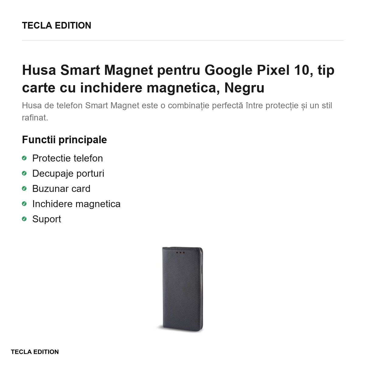 Husa Smart Magnet pentru Google Pixel 10, tip carte cu inchidere magnetica, Negru [2]