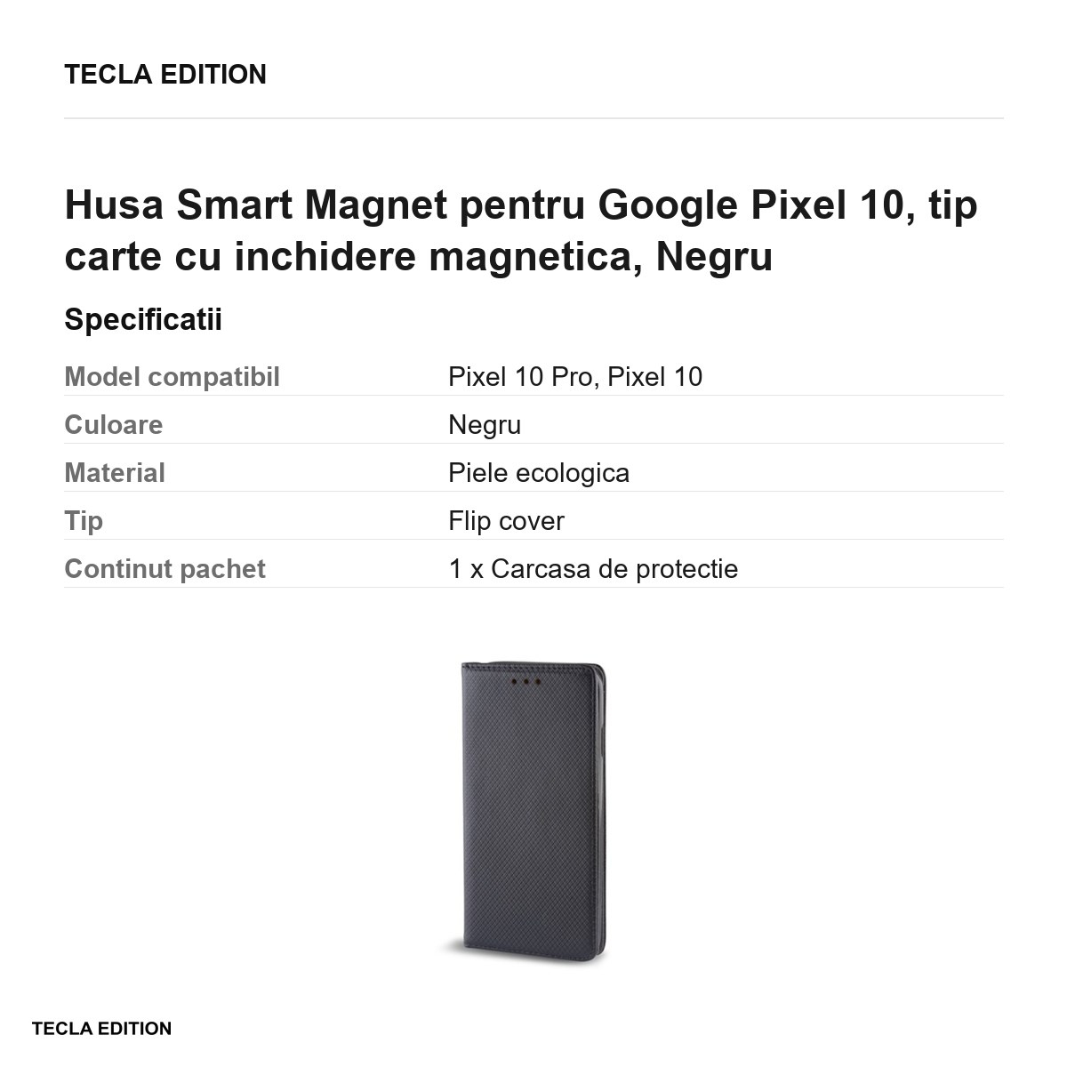 Husa Smart Magnet pentru Google Pixel 10, tip carte cu inchidere magnetica, Negru [3]