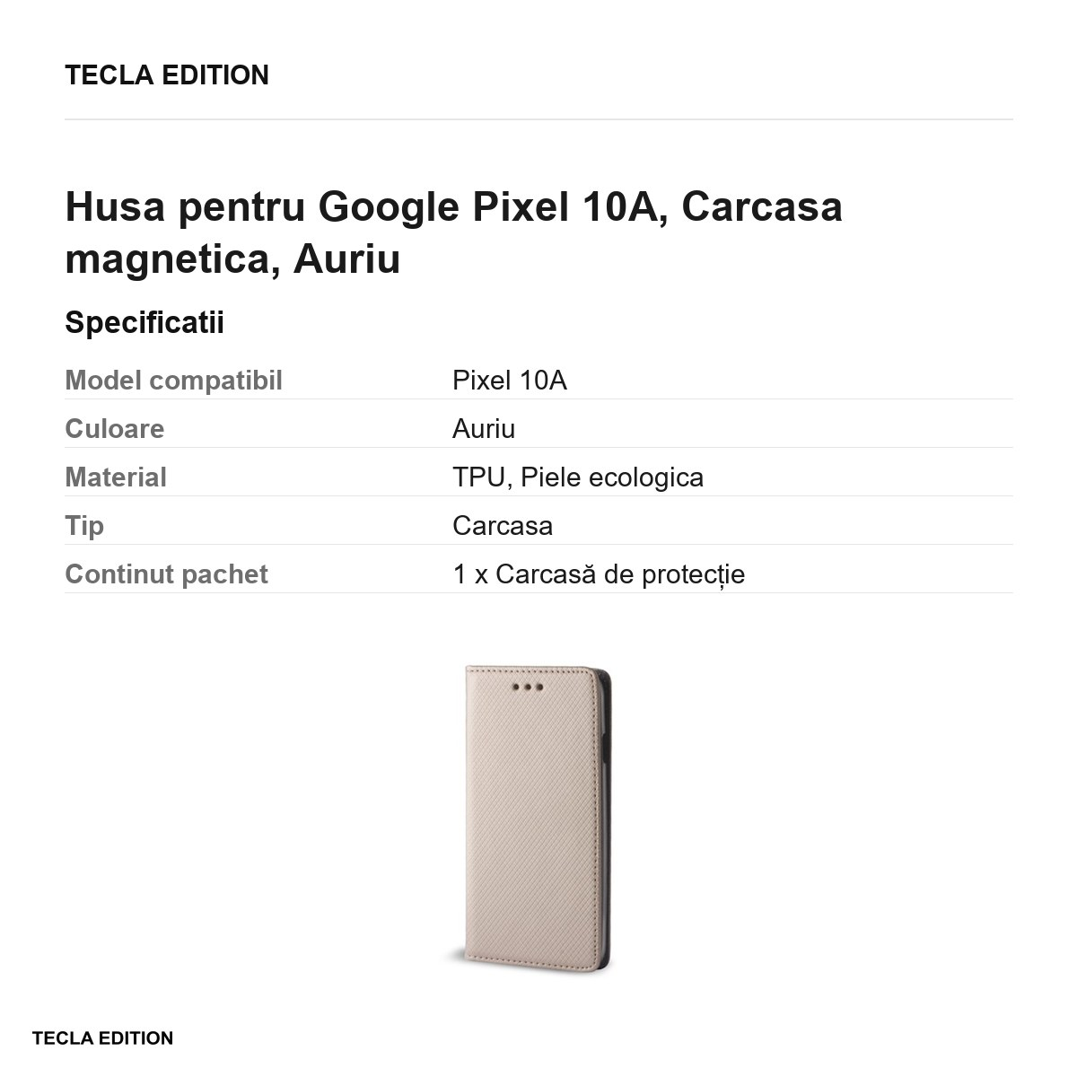 Husa Smart Magnet pentru Google Pixel 10A, tip carte cu inchidere magnetica, Auriu [3]