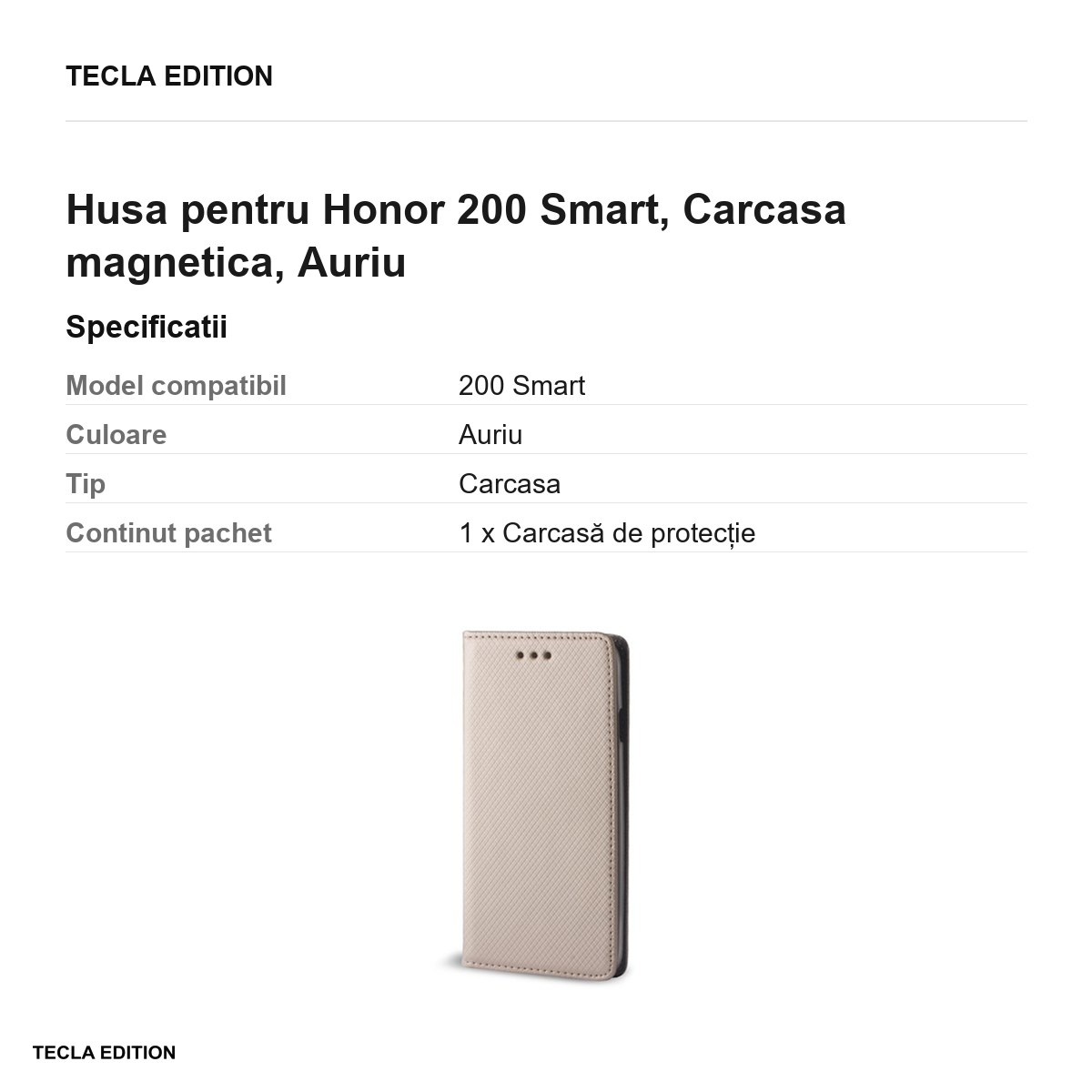 Husa Smart Magnet pentru Honor 200 Smart, tip carte cu inchidere magnetica, Auriu [3]